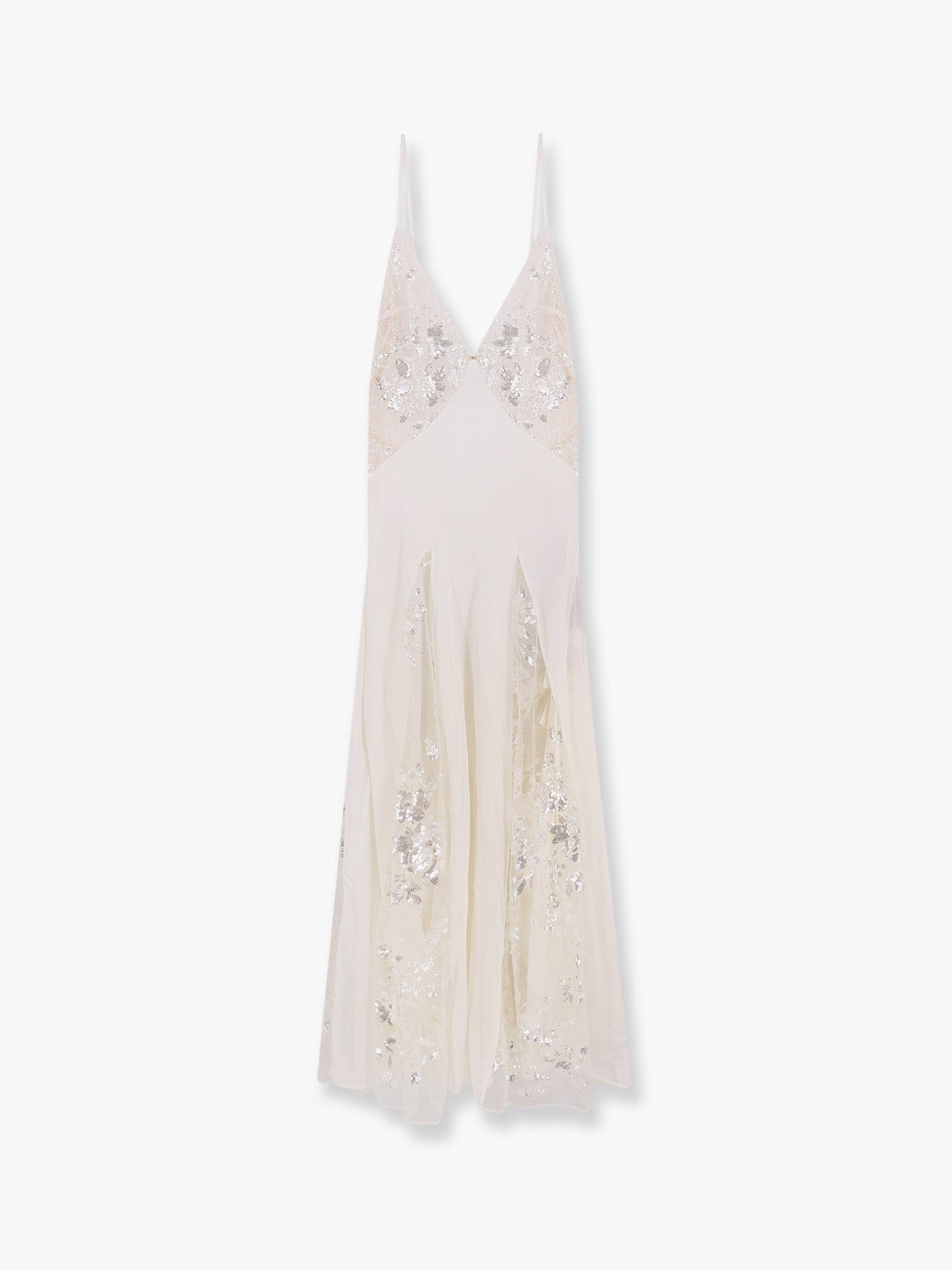 Elisabetta Franchi Red Carpet Dress In Silk Georgette Fabric And Embroidered Lace In White