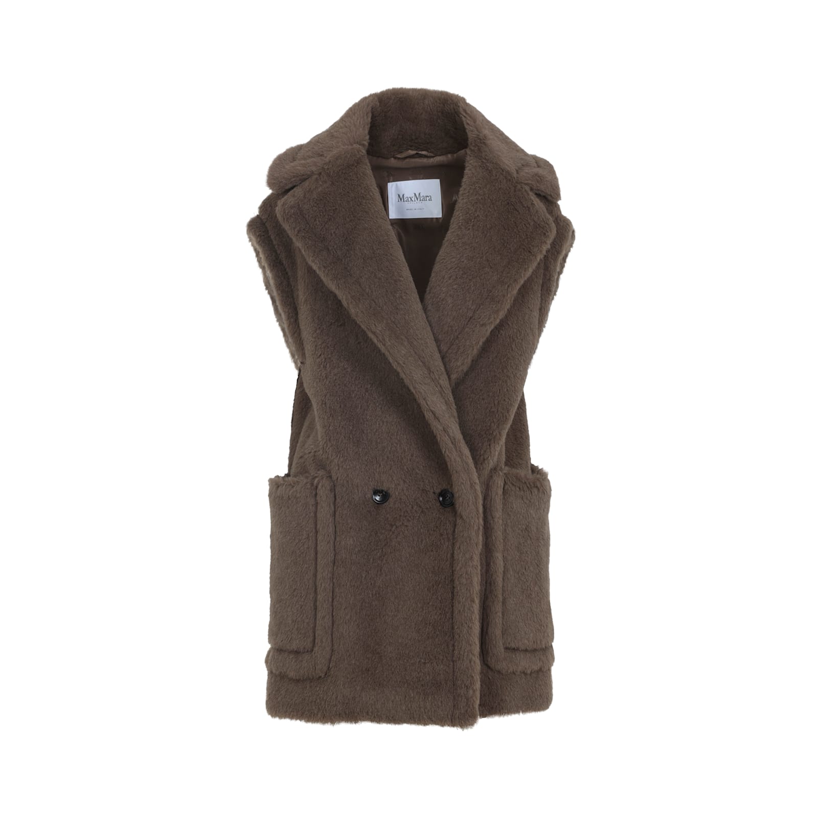Max Mara Bormida Fur Double-breasted Vest In Brown