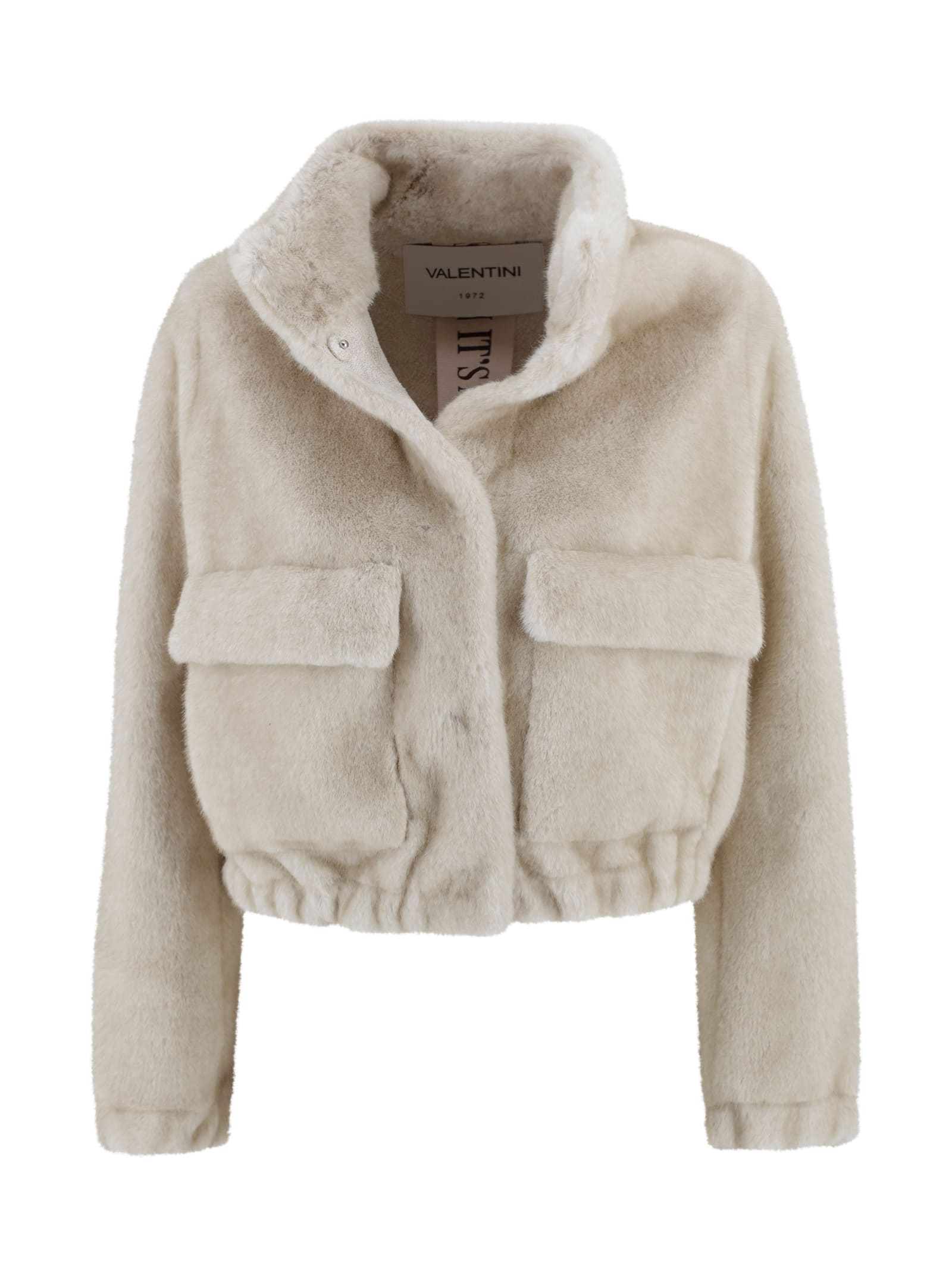 Valentini 1972 Faux Fur Jacket With High Collar. In Neutral