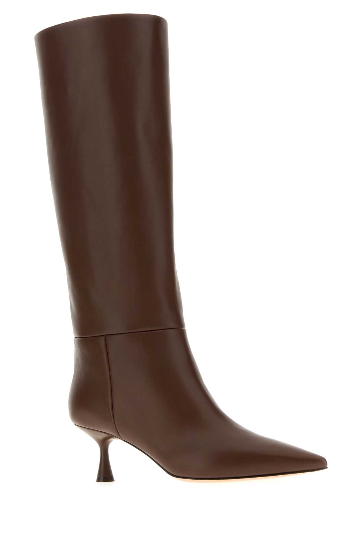 Gianvito Rossi 55mm Joyce Leather Pointed-toe Knee-high Boots In Brown