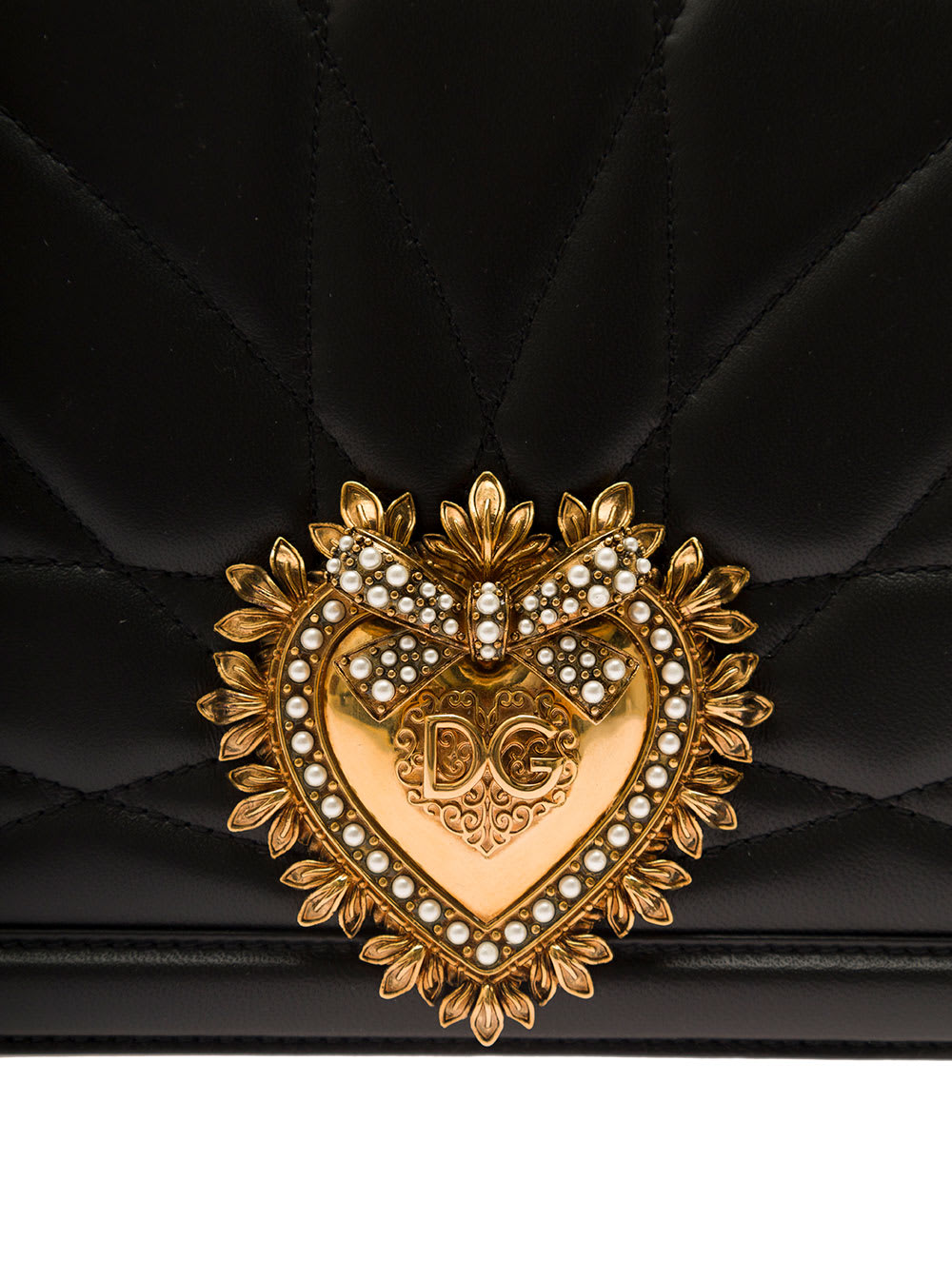 Shop Dolce & Gabbana Devotion Big Black Shiulder Bag With Heart Jewel Detail In Matelassé Leather Woman