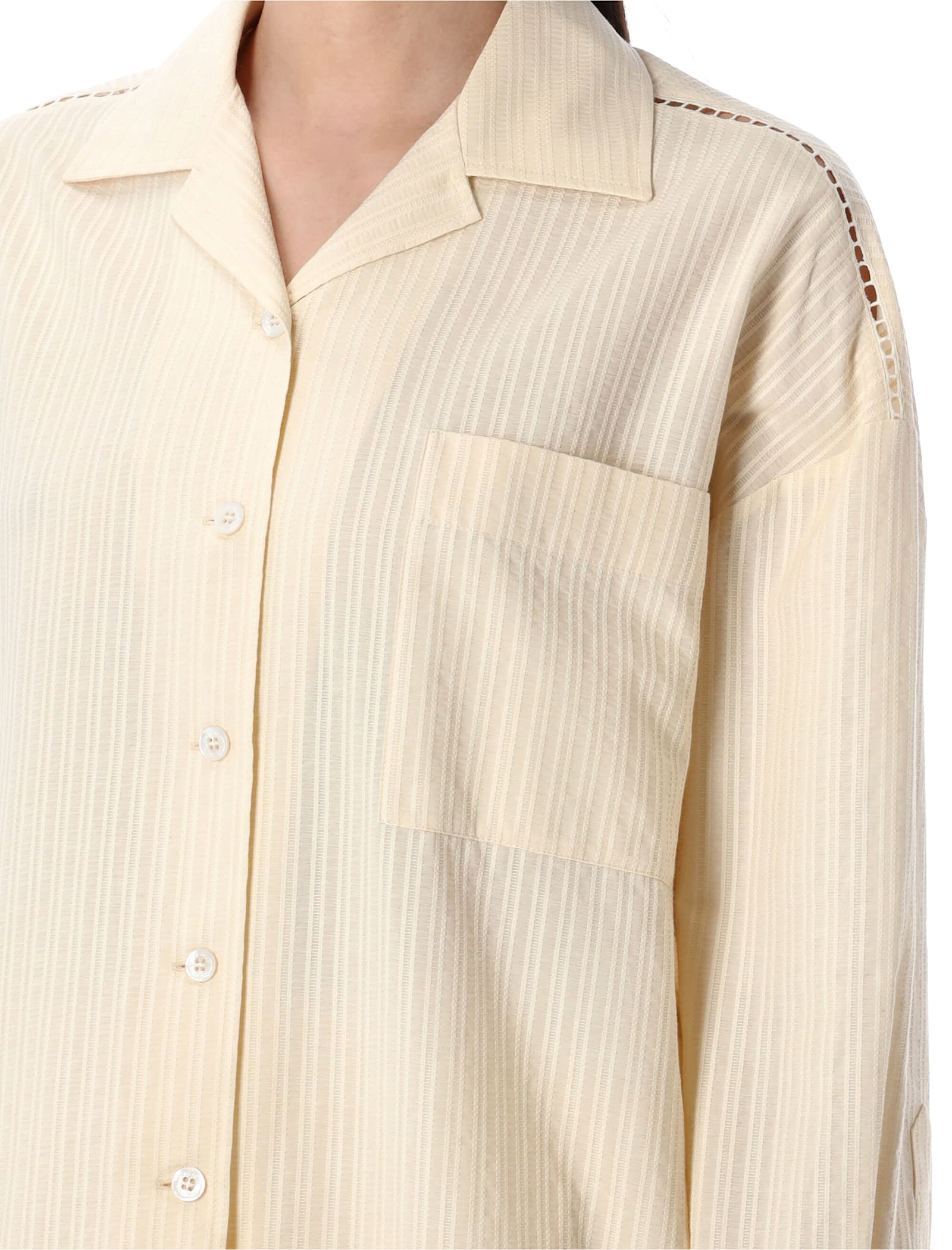 Golden Goose Texture Stripe Oversize Button-up Shirt In Cream