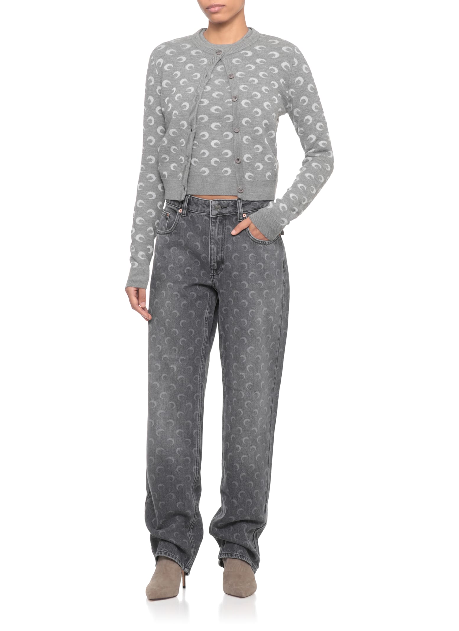 Marine Serre Moon Laser Grey Wash Denim Straight Jeans In Gray