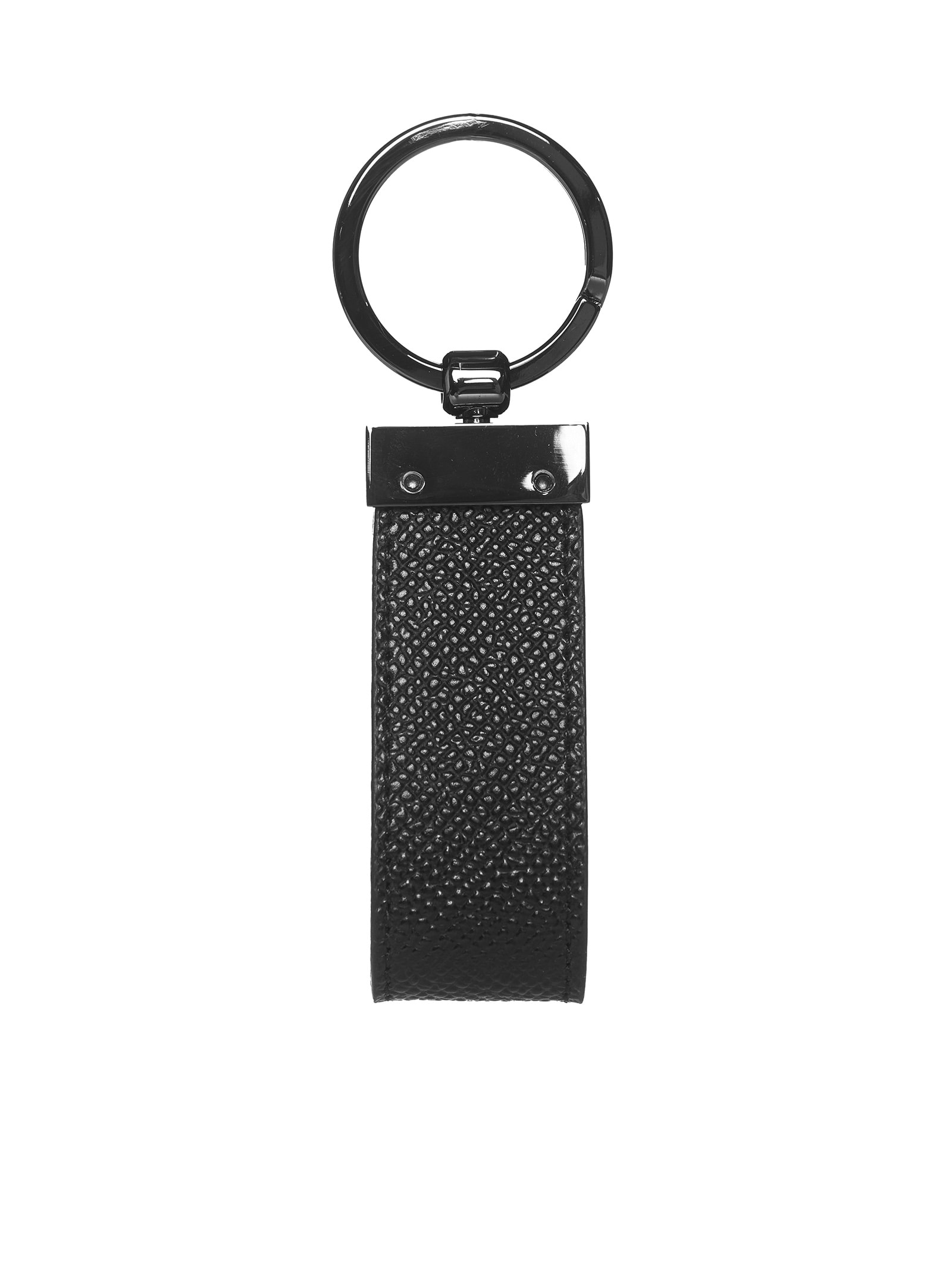 Dolce & Gabbana Calfskin Key Chain With Logo Tag In Black