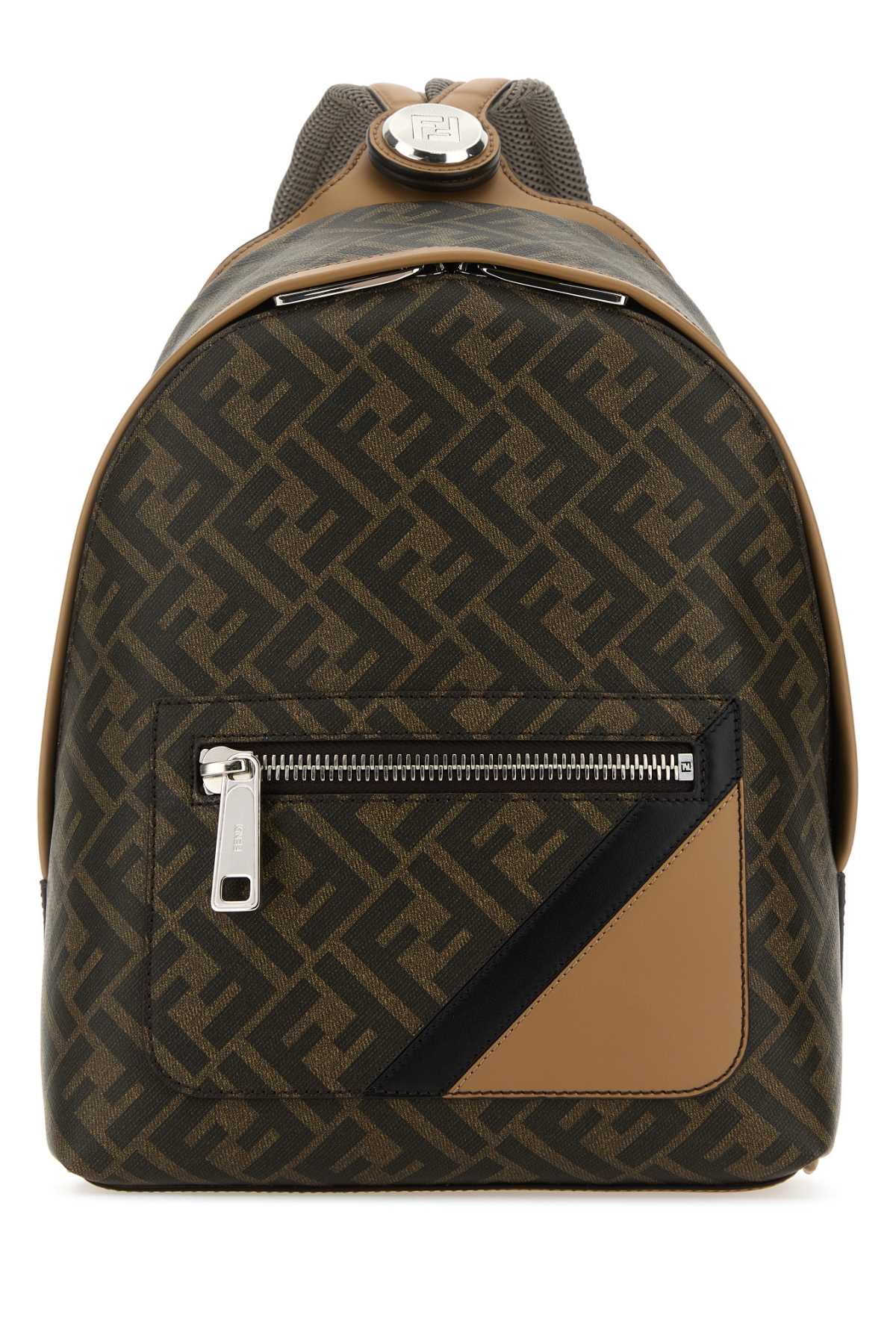 Shop Fendi Multicolor Canvas And Leather Small  Chiodo Diagonal Backpack In Tabacco