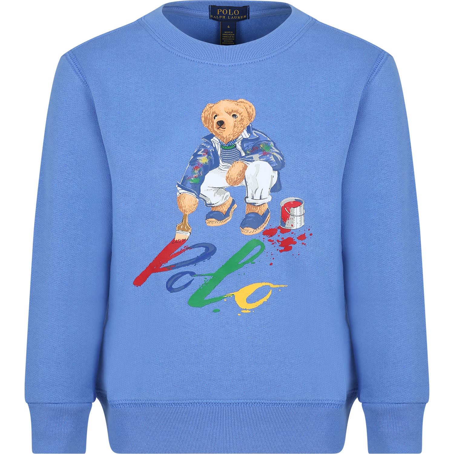 Ralph Lauren Kids' Light Blue Sweatshirt For Baby Boy With Polo Bear