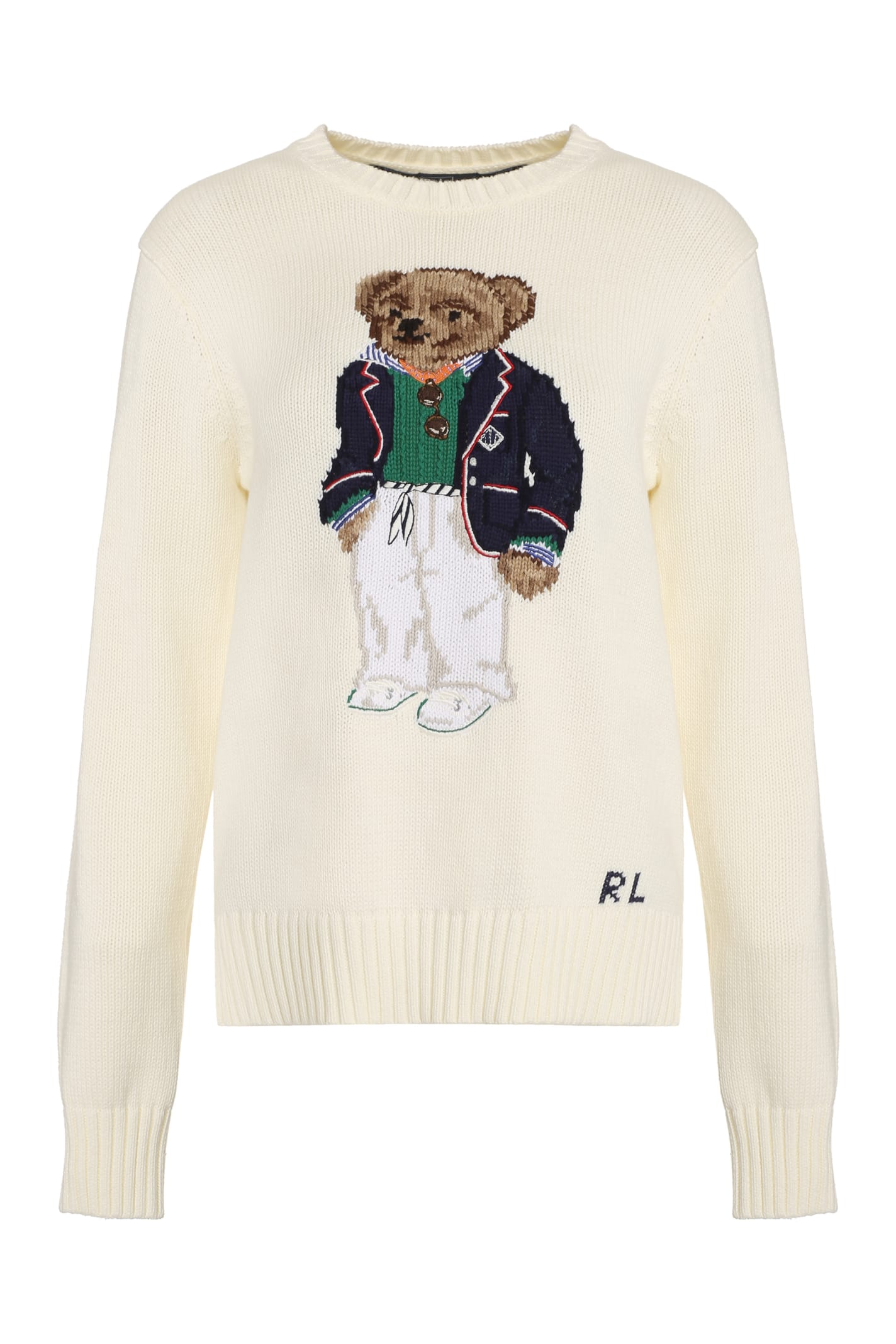 Shop Polo Ralph Lauren Cotton Crew-neck Sweater In Ivory