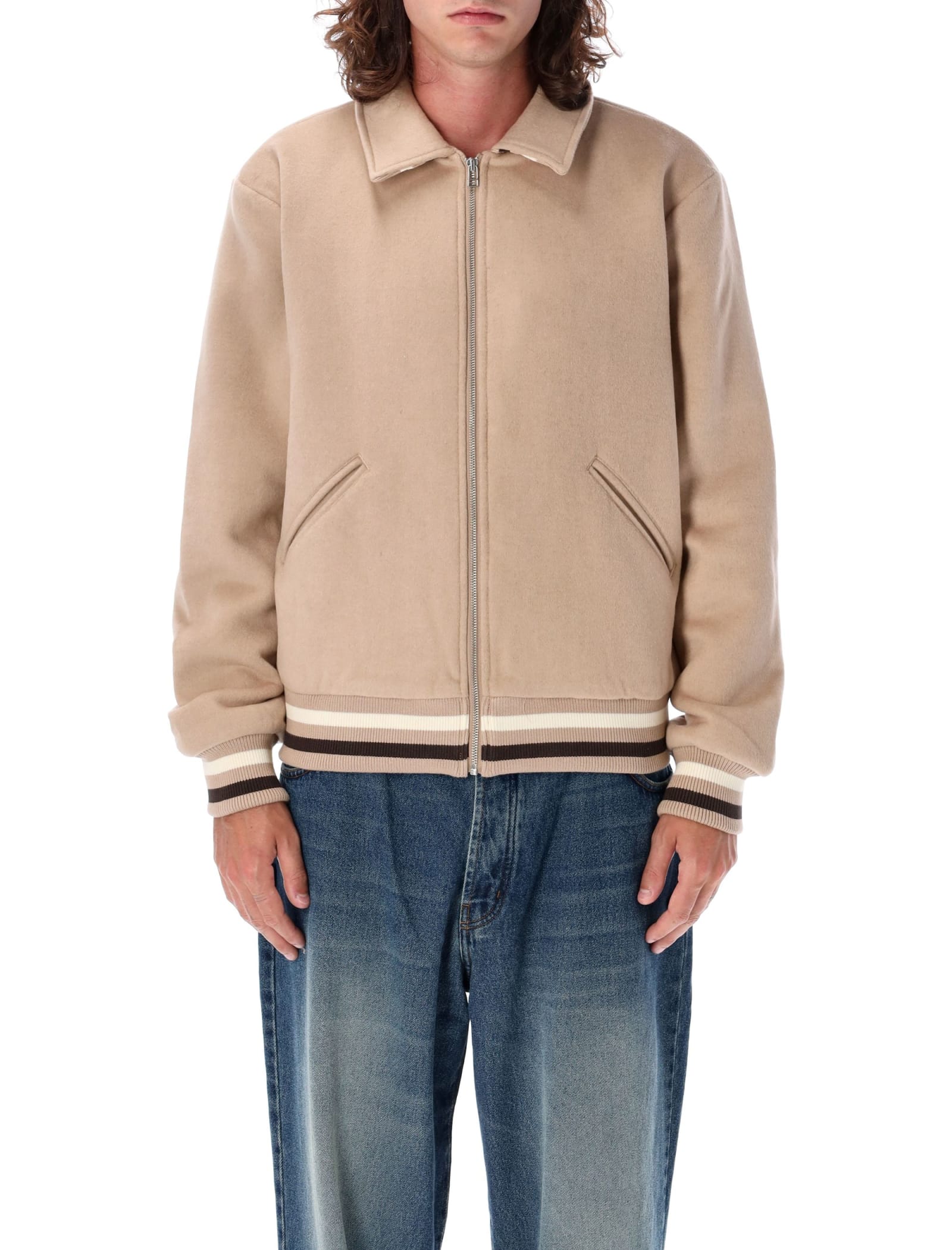 Shop Pop Trading Company Varsity Jacket In Beige