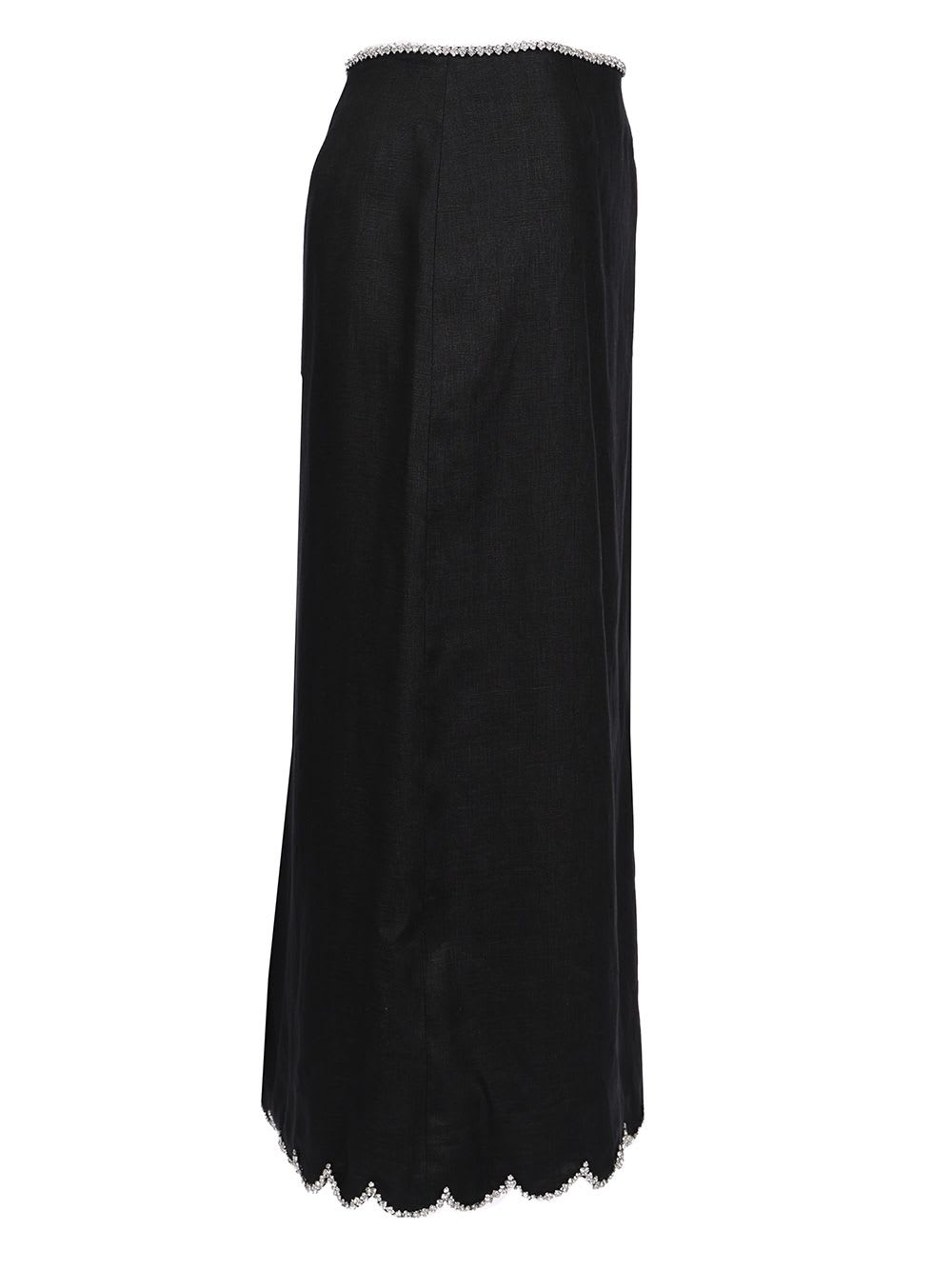 Zimmermann Crush Crystal-embellished Scalloped Linen Midi Skirt In Black