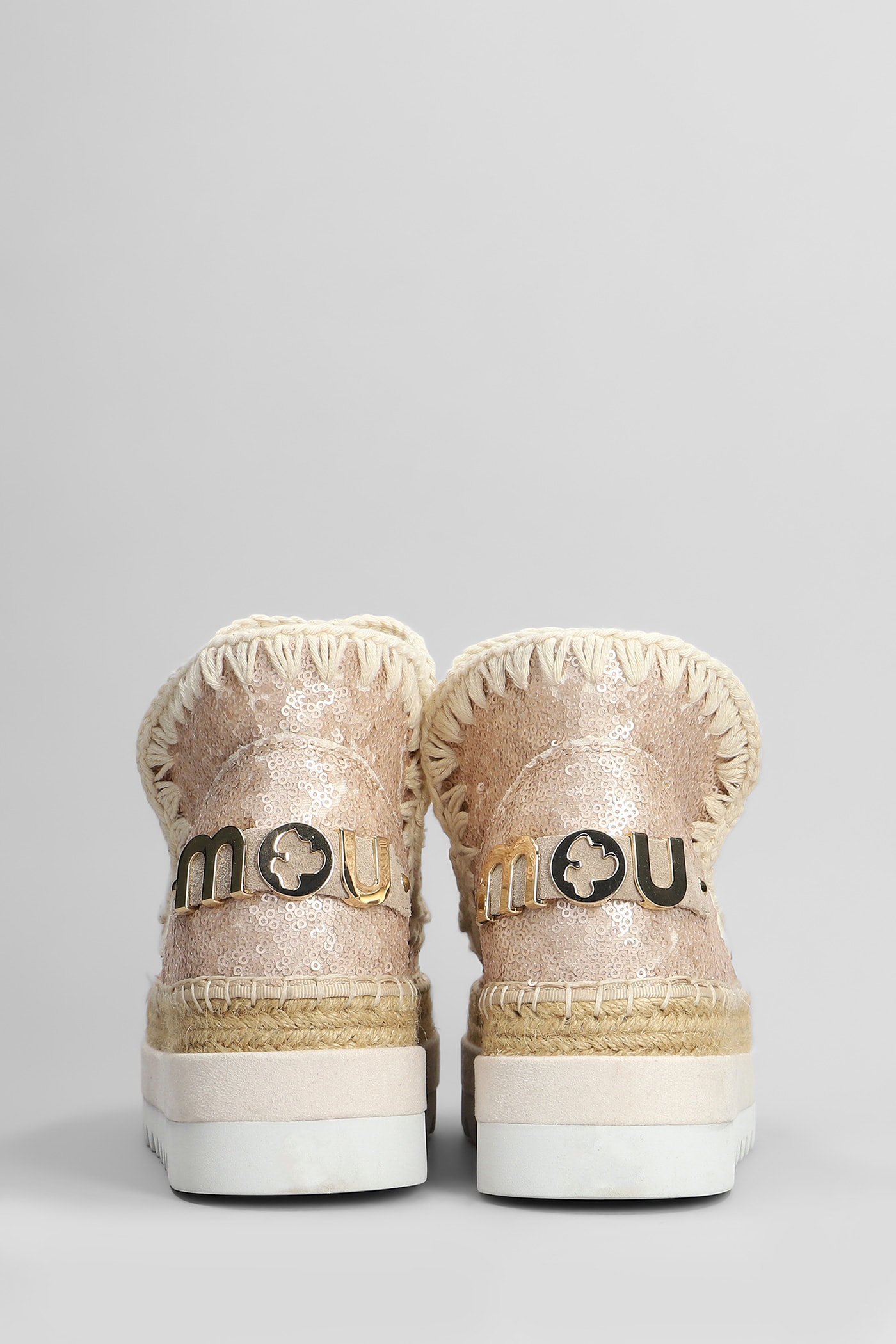Mou Eskimo Jute Eva Low Heels Ankle Boots In Rose-pink Synthetic Fibers In Rose-pink