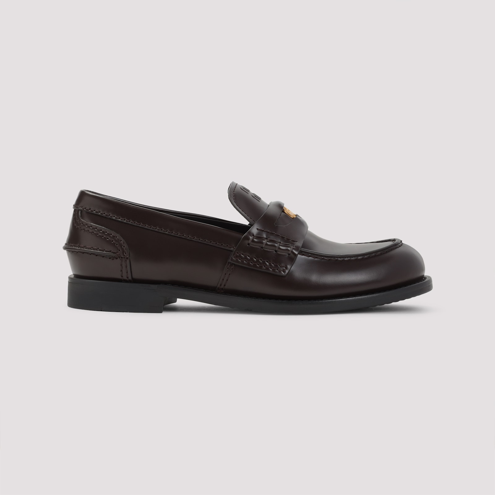 Miu Miu Brown Leather Loafers In Brown