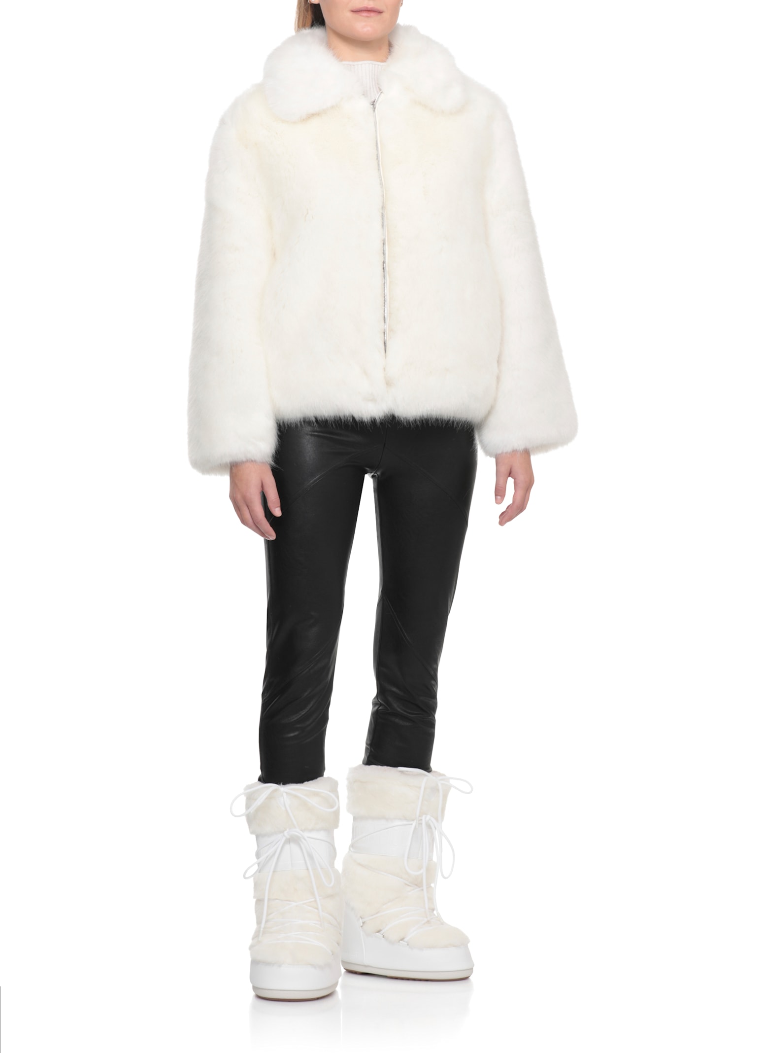 Moon Boot Faux Fur Ankle Boots With Lace-up Design In White