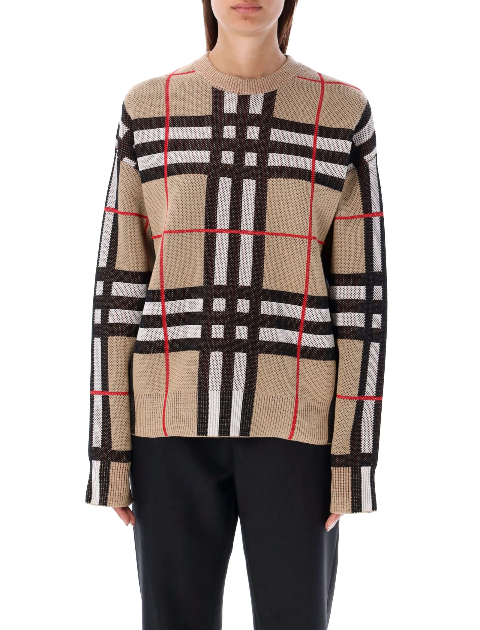 BURBERRY CHECK TECHNICAL COTTON SWEATER