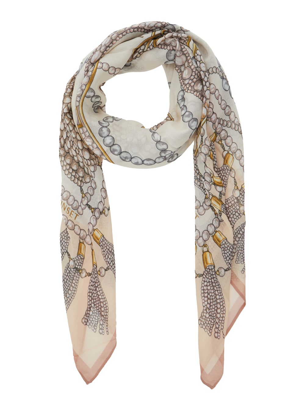 Twinset Multicolor Scarf With All-over Pearl Print And Logo Lettering Detail In Modal Woman In Multi