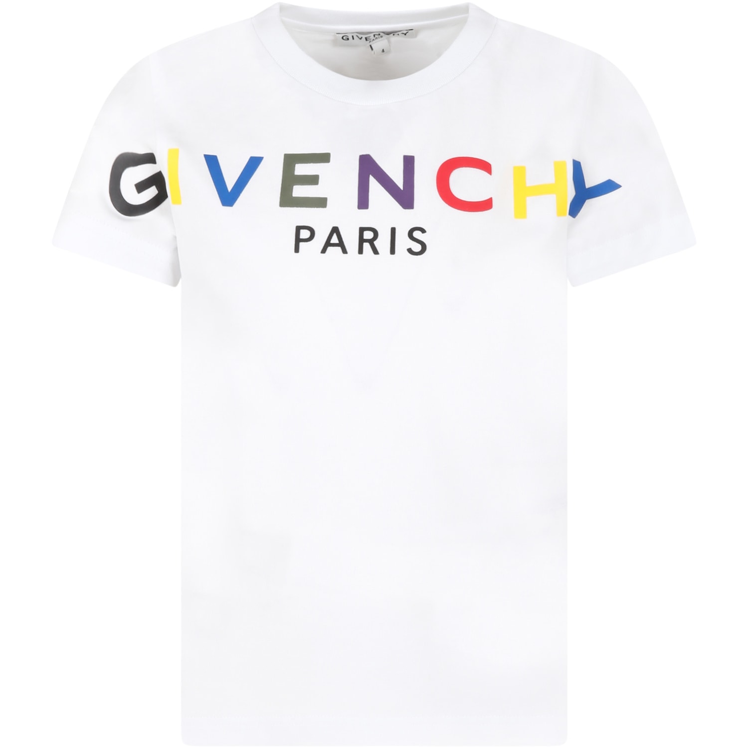 Givenchy White T-shirt For Kids With Colorful Logo