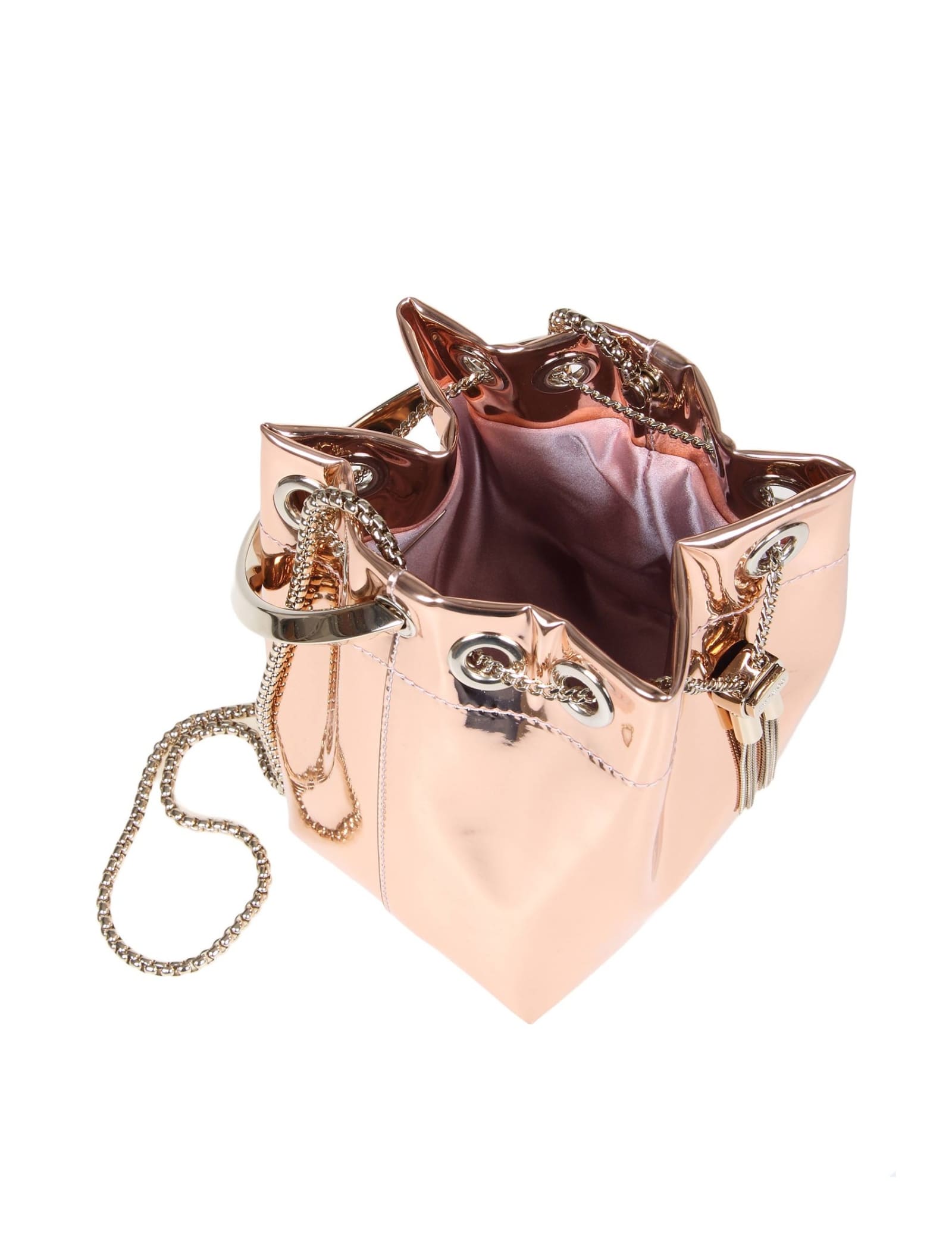Shop Jimmy Choo Bon Bon Bucket In Metallic Leather In Ballet Pink