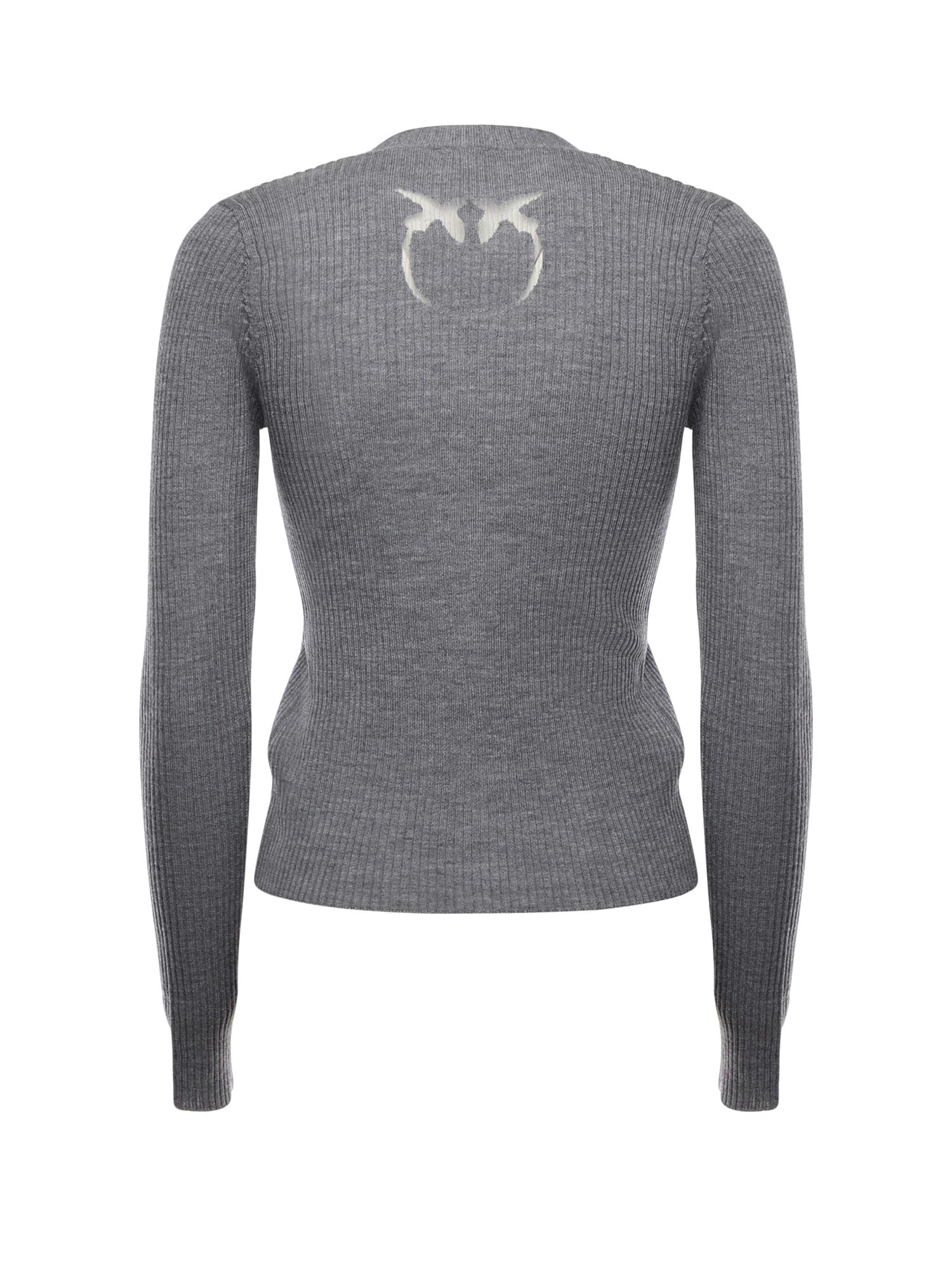 Pinko Ribbed Cardigan With Logo In Gray