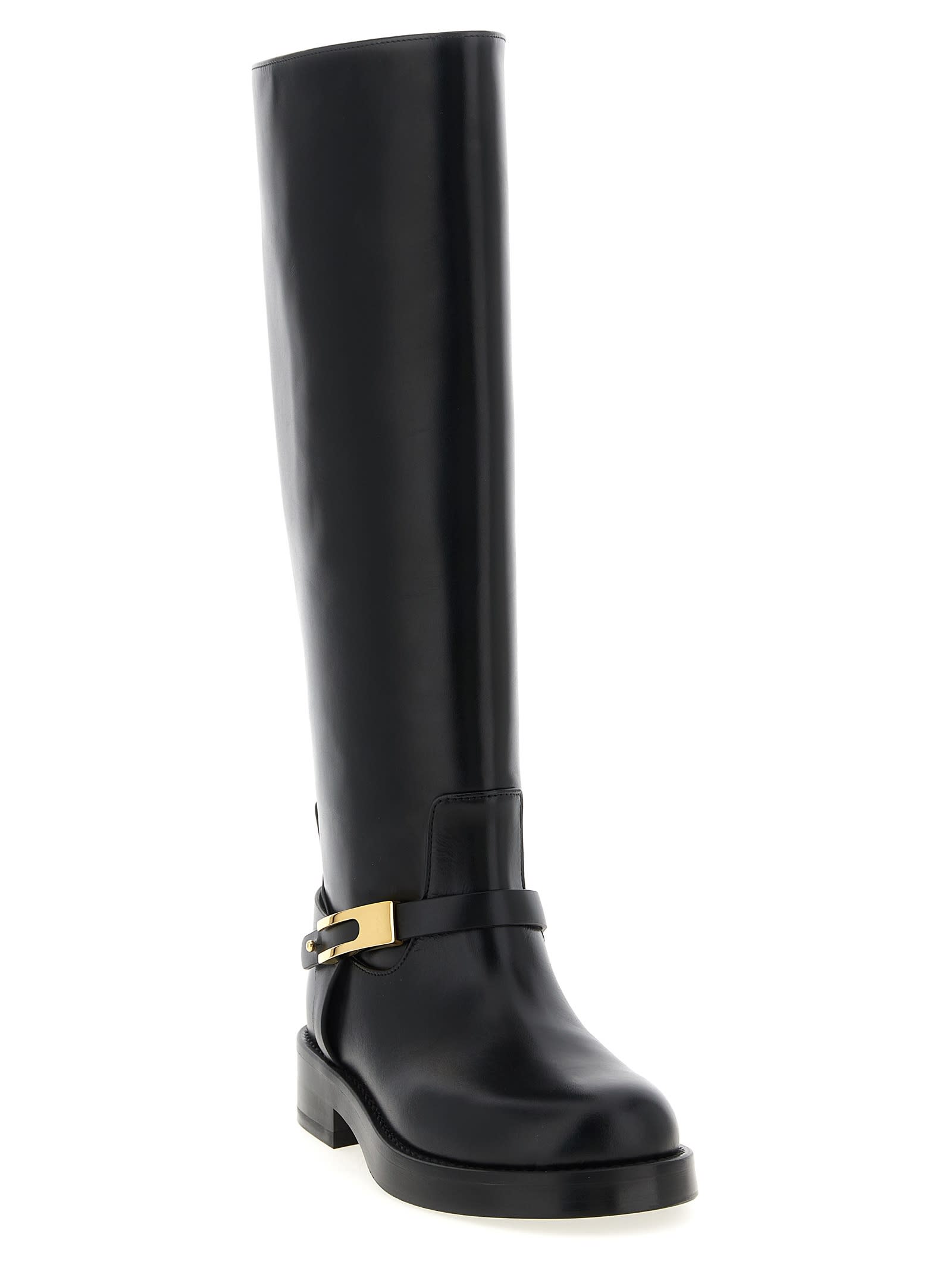 Elisabetta Franchi Logo Strap Boots In Black