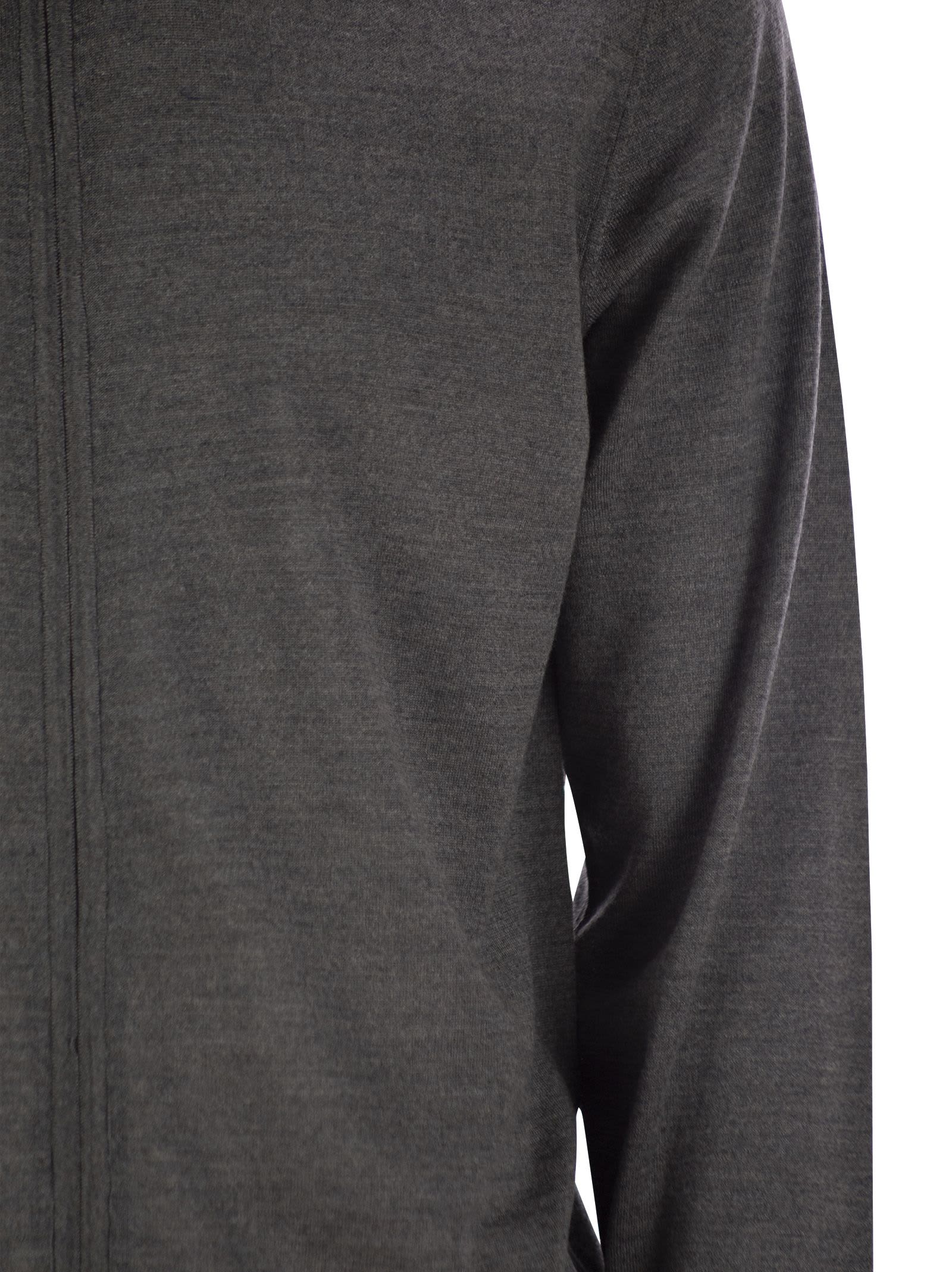 Fedeli Favonio - Virgin Wool Sweater With Full Zipper In Grey