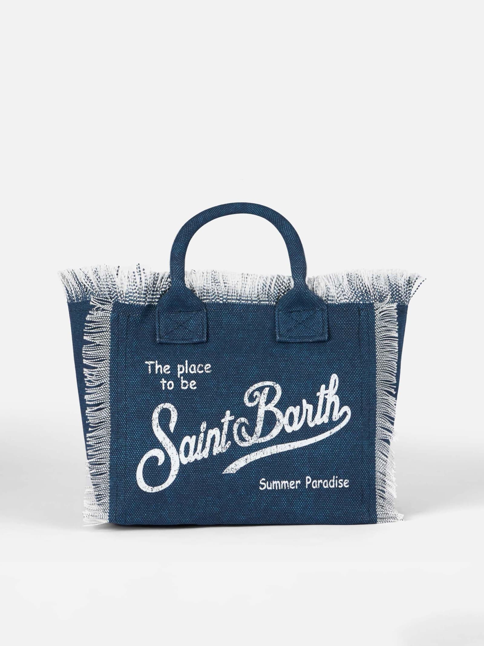 Mc2 Saint Barth Colette Indigo Cotton Canvas Handbag In Blue