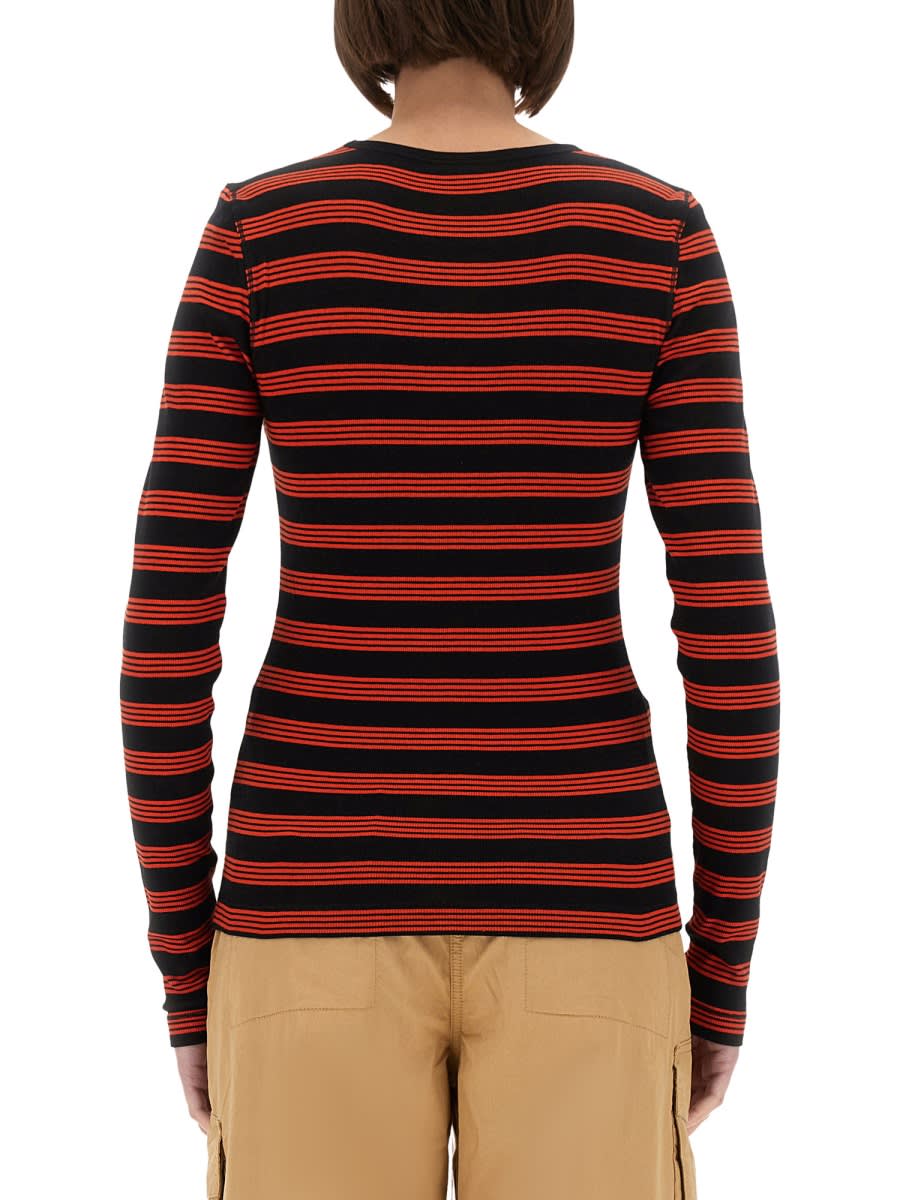 Ganni Fitted Long-sleeved T-shirt With Bold Striped Pattern In Red
