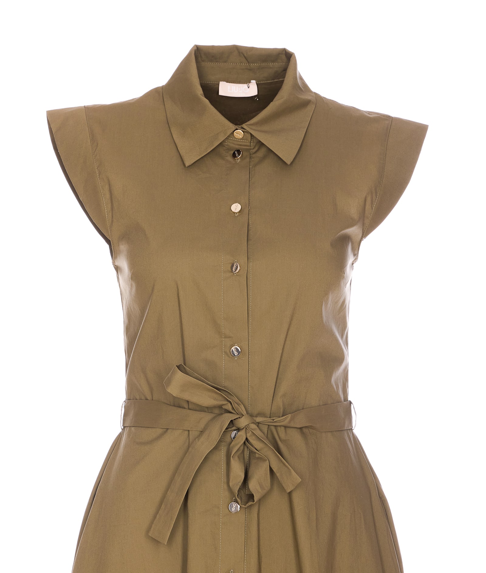 Liu •jo Sleeveless Dress With Belted Waist And Cap Sleeves In Green