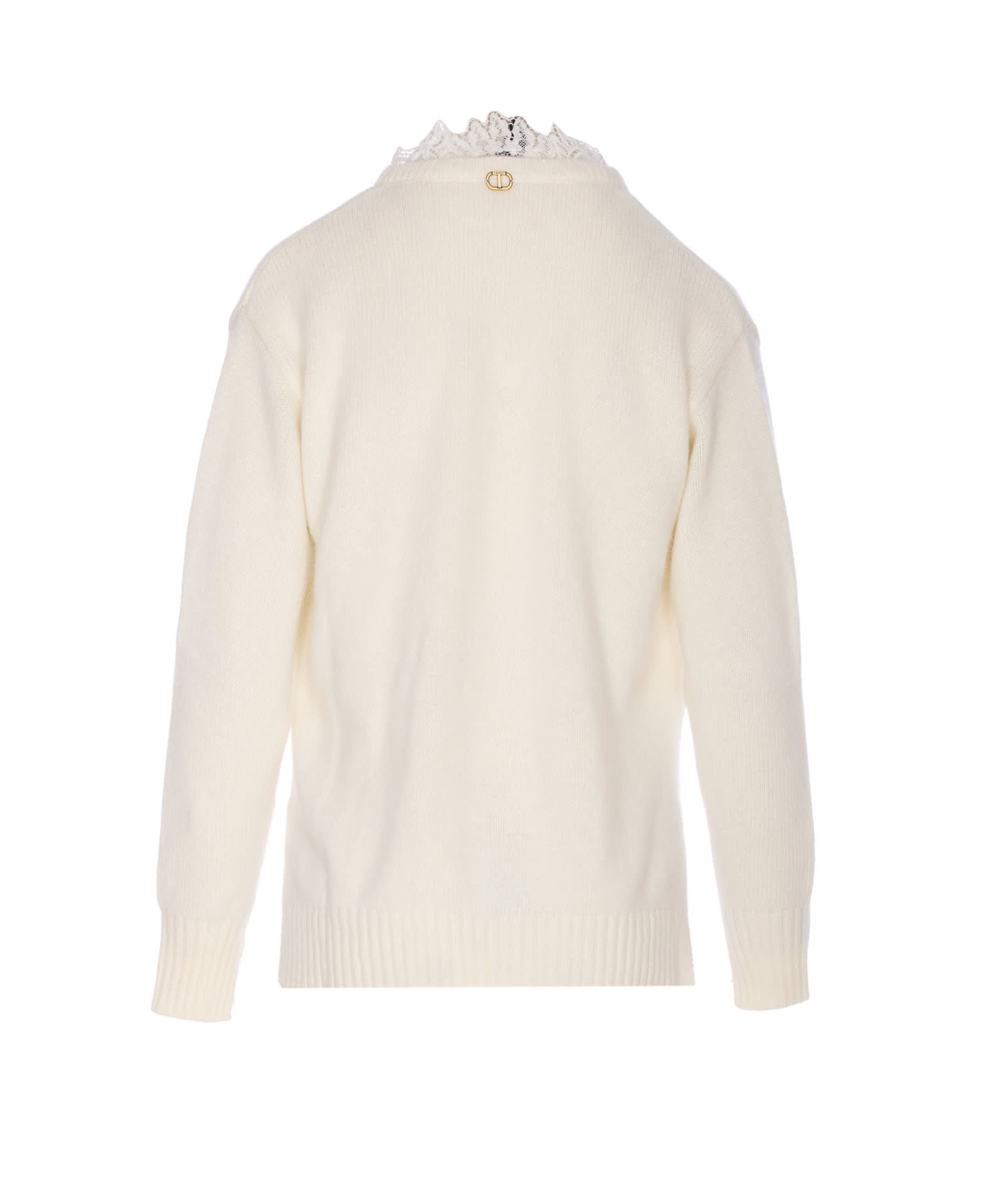 Twinset Angora Blend Sweater With Lace In White