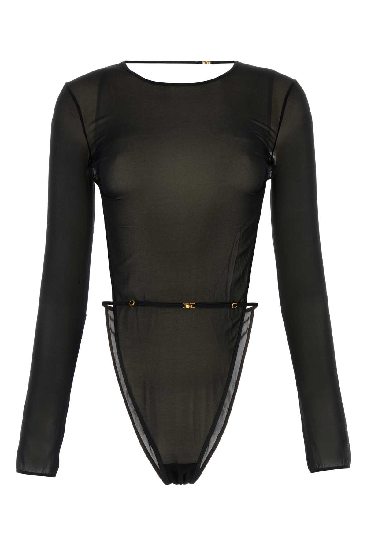 Shop Saint Laurent Black Stretch Silk Bodysuit In Noir