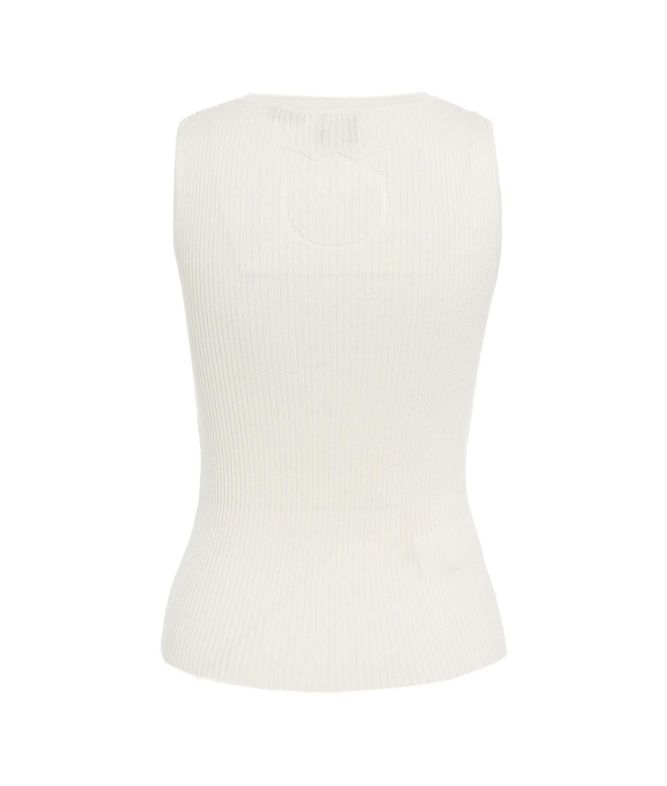 Shop Pinko Logo Detailed Sleeveless Knitted Top In Bianco-biancaneve