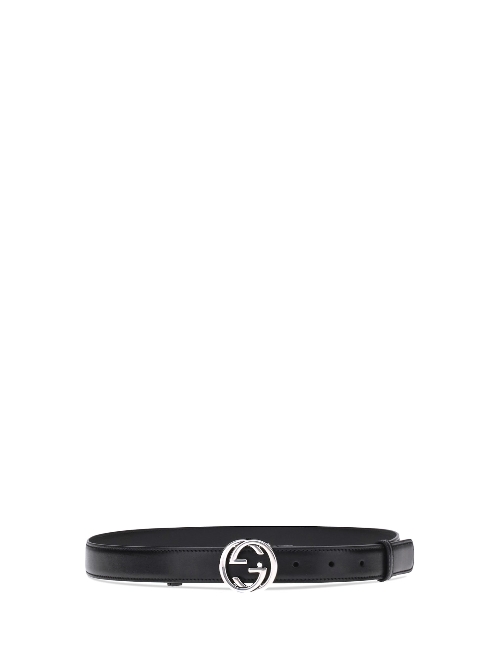 Gucci Leather Belt Adjustable Silver-tone Buckle In Black