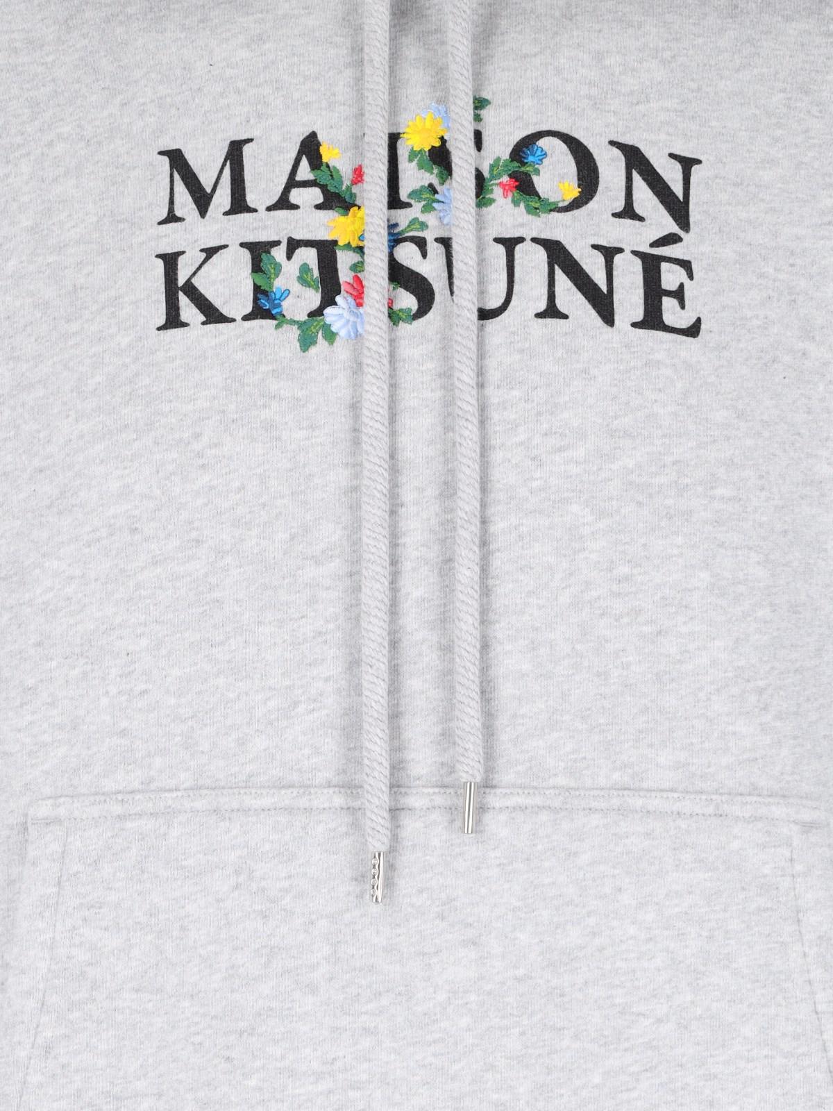 Shop Maison Kitsuné Logo Hoodie In Light Grey Melange