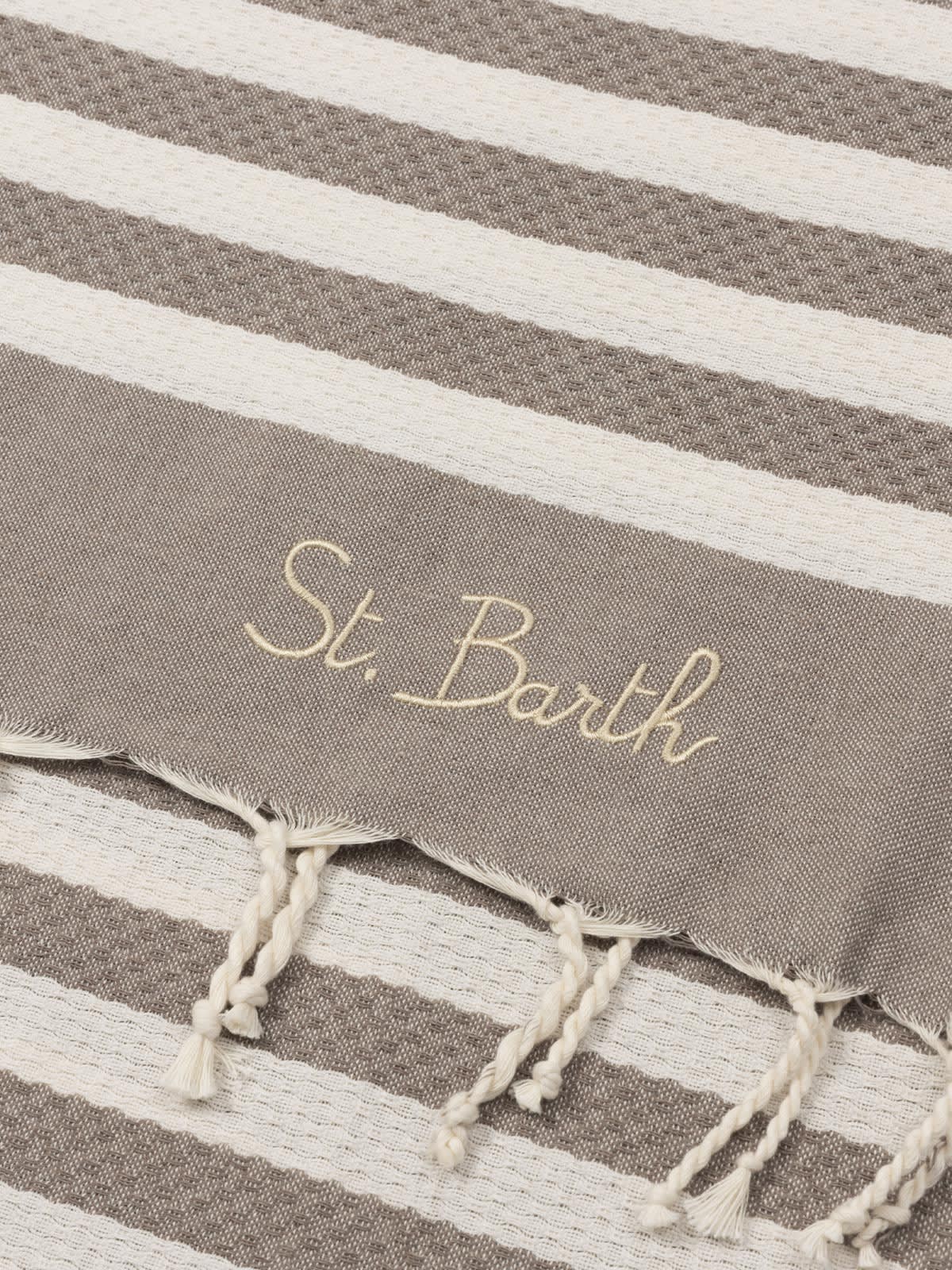 MC2 SAINT BARTH COTTON BEACH TOWEL FOUTA WITH BROWN STRIPED PRINT 