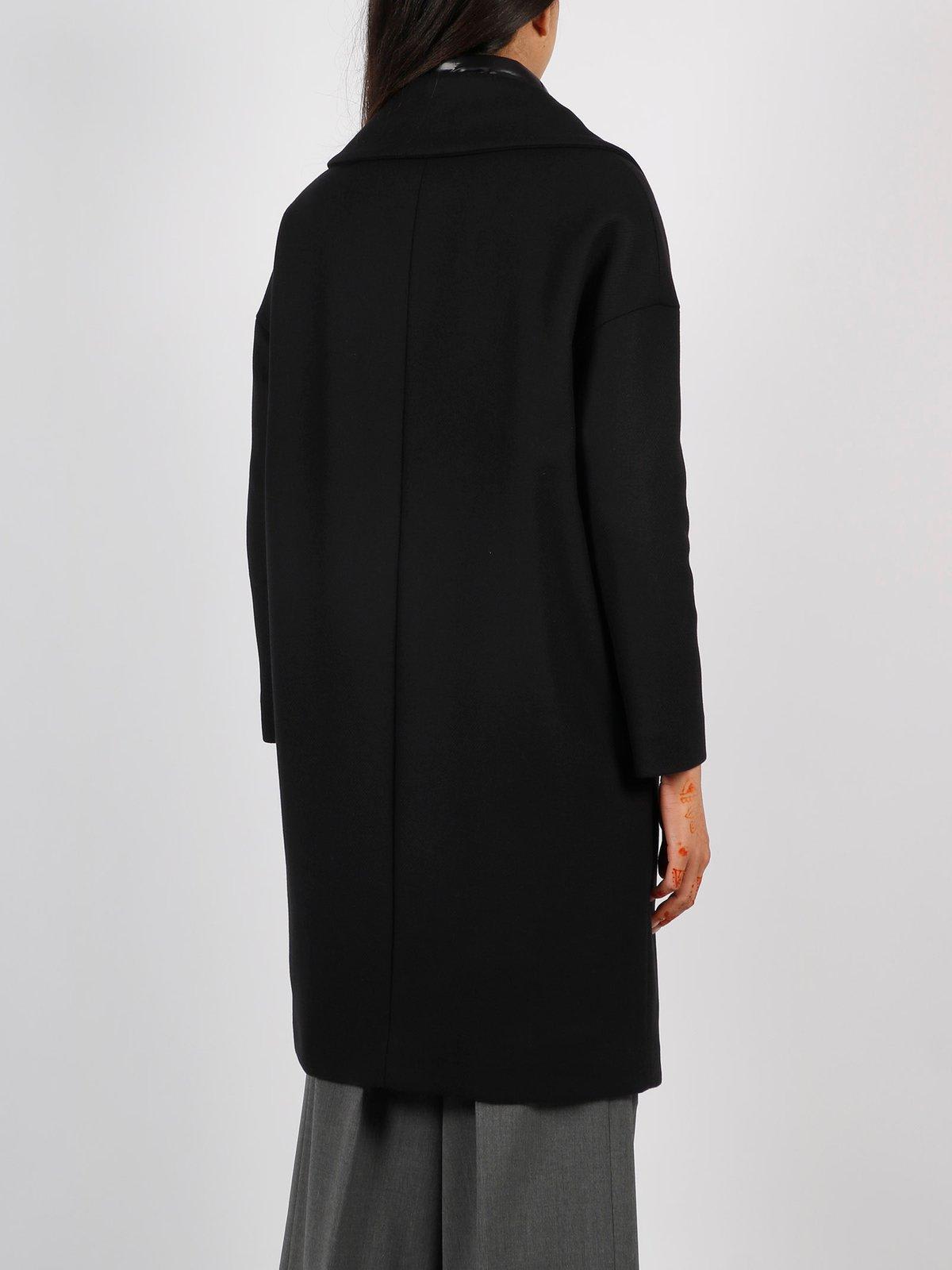 Shop Herno Padded-collar Single-breasted Long Sleeved Coat In Black