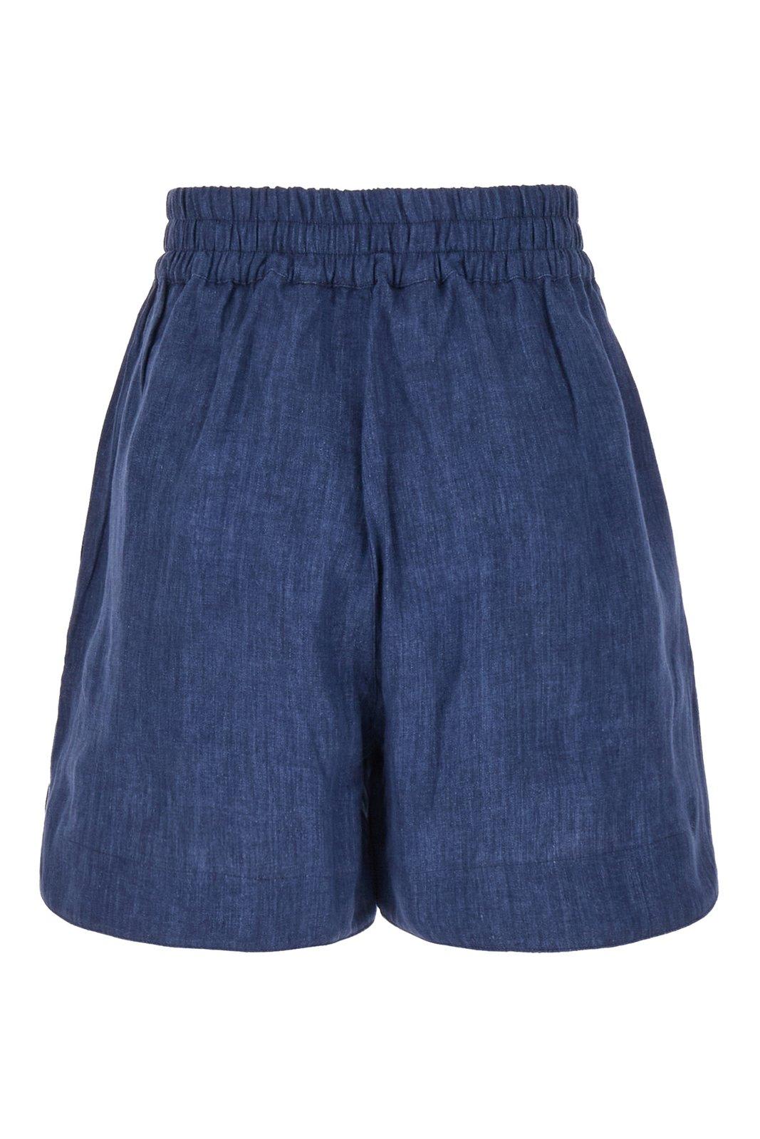 Palm Angels Blue Shorts With Monogram In Linen Woman In Blu