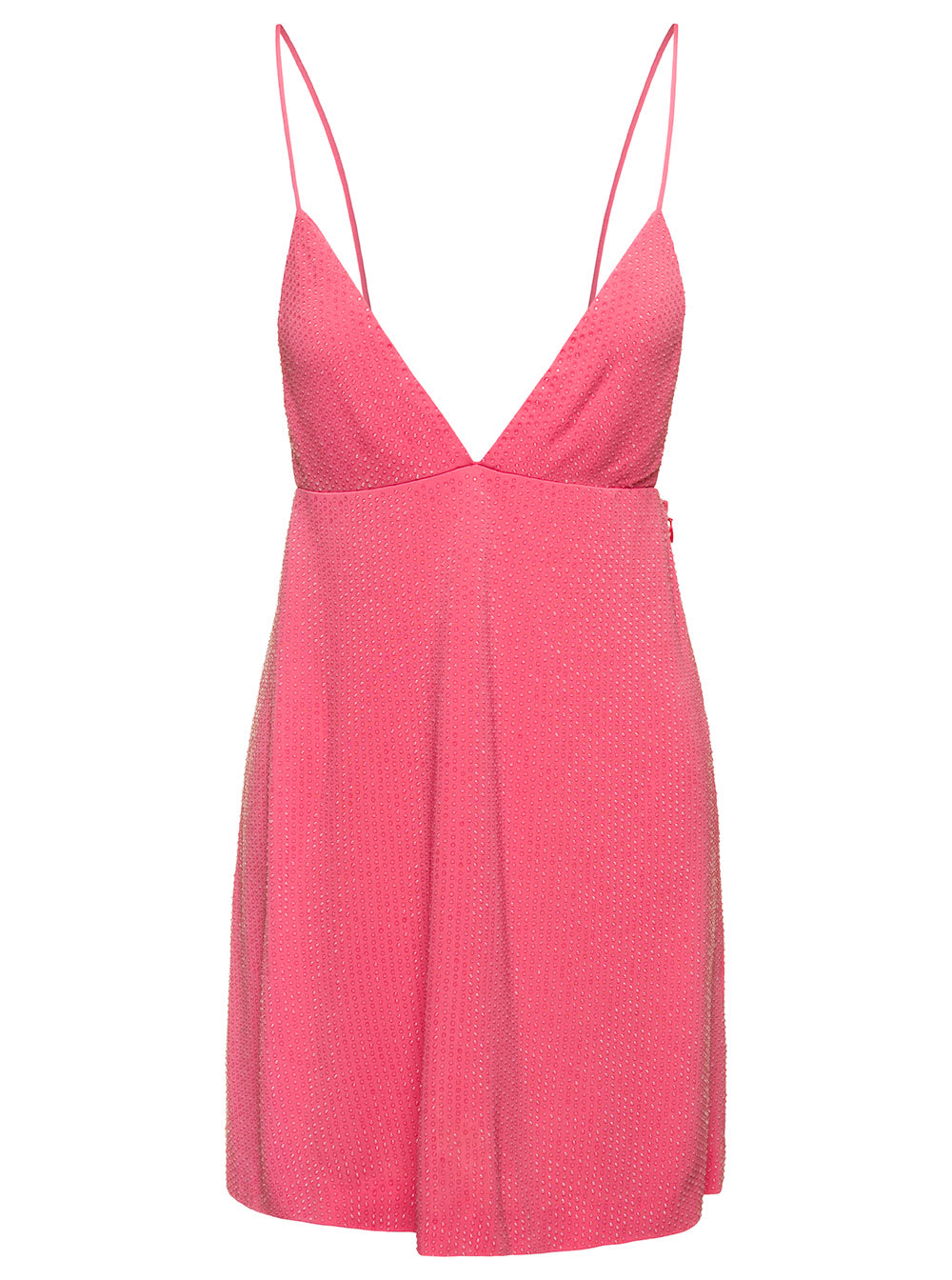 DSQUARED2 MINI SALMON PINK DRESS WITH PLUNGING V NECK AND TONAL RHINESTONE IN VISCOSE WOMAN