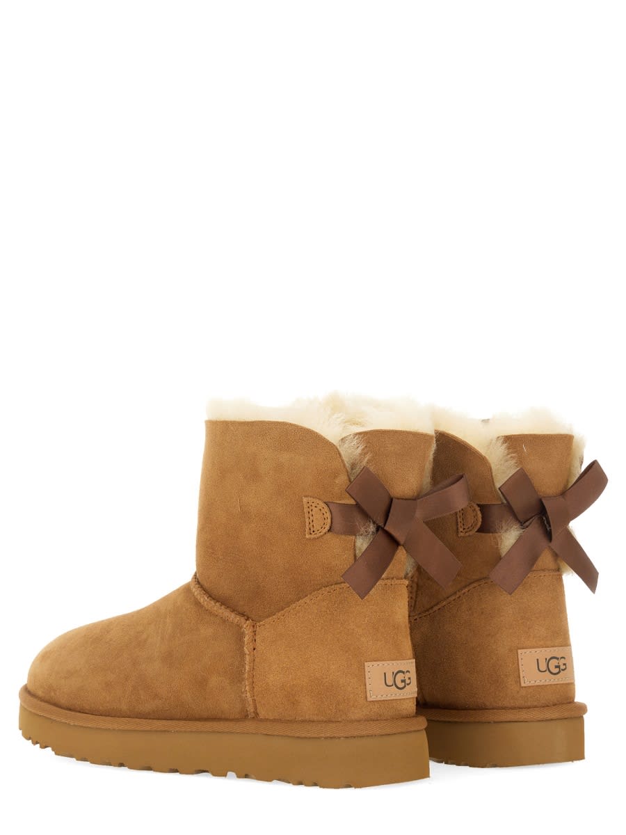 Ugg Camel Suede Mini Bailey Bow Ankle Boots In Brown