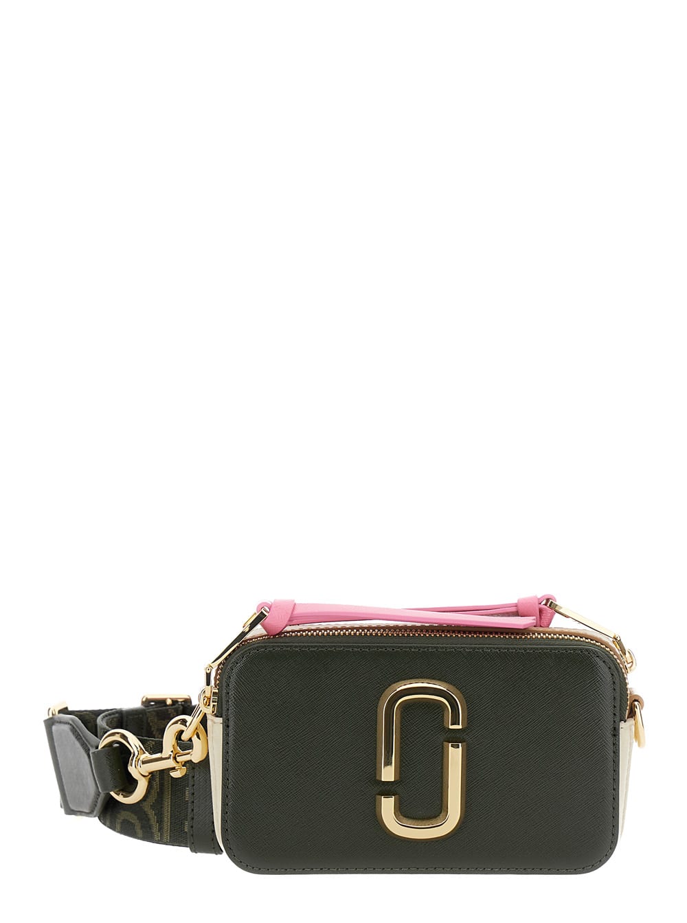 Shop Marc Jacobs The Snapshot Black Shoulder Bag With Metal Logo At The Front In Leather Woman In White