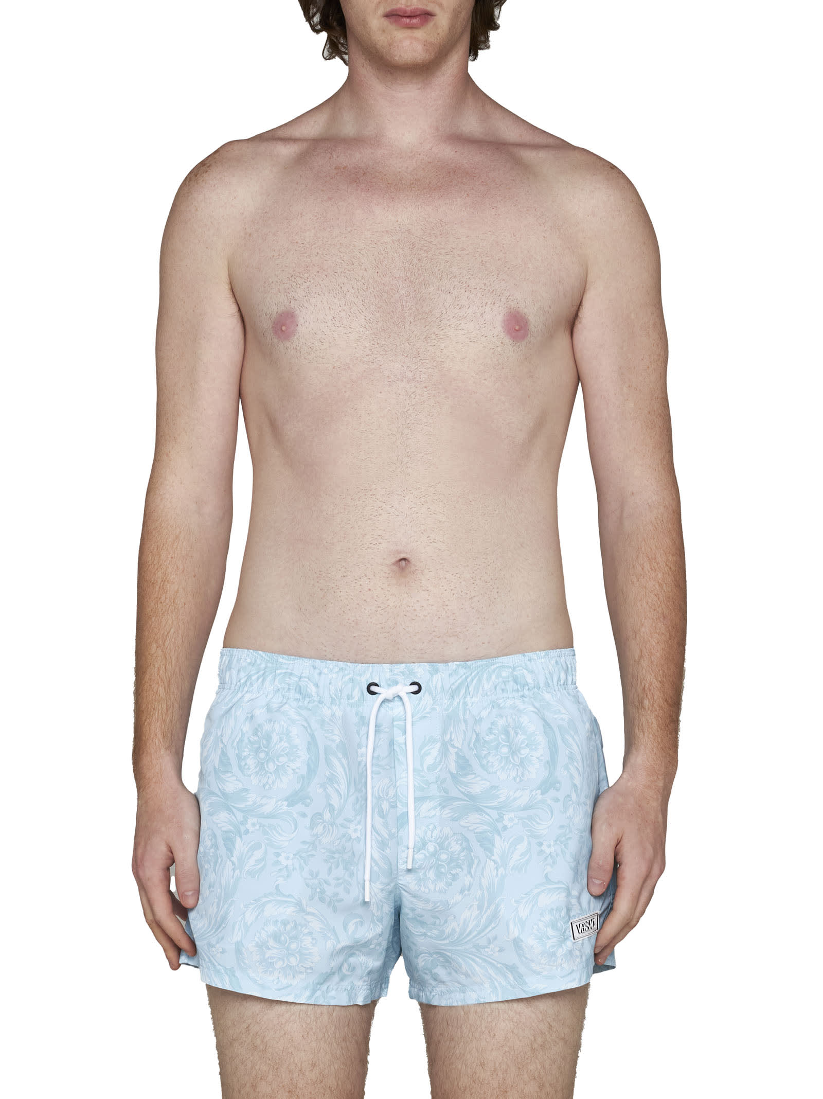 Shop Versace Swimming Trunks In Pale Blue