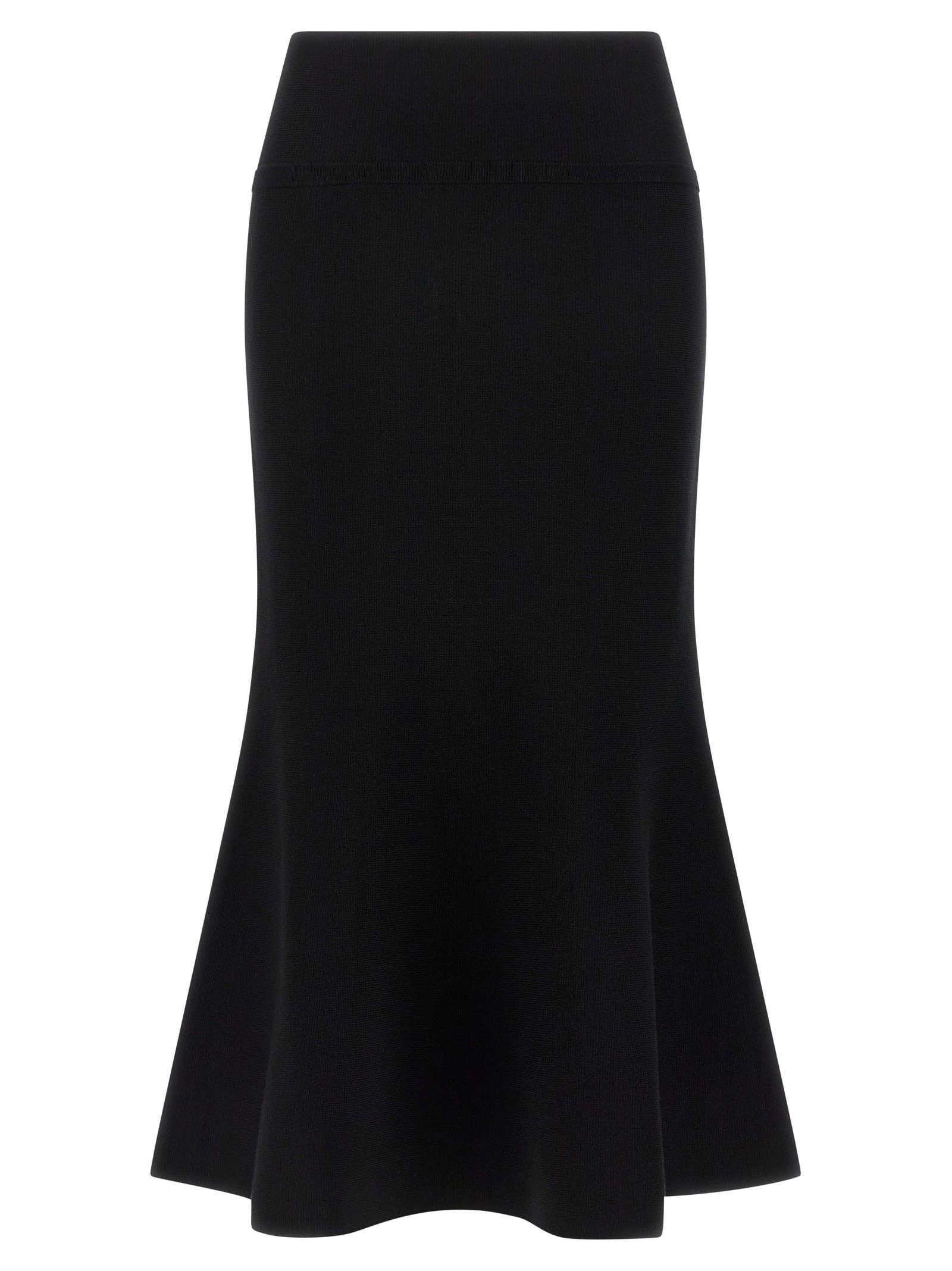 Twinset Flared Black Midi Skirt With Elastic Waistband And Metal Logo In Black