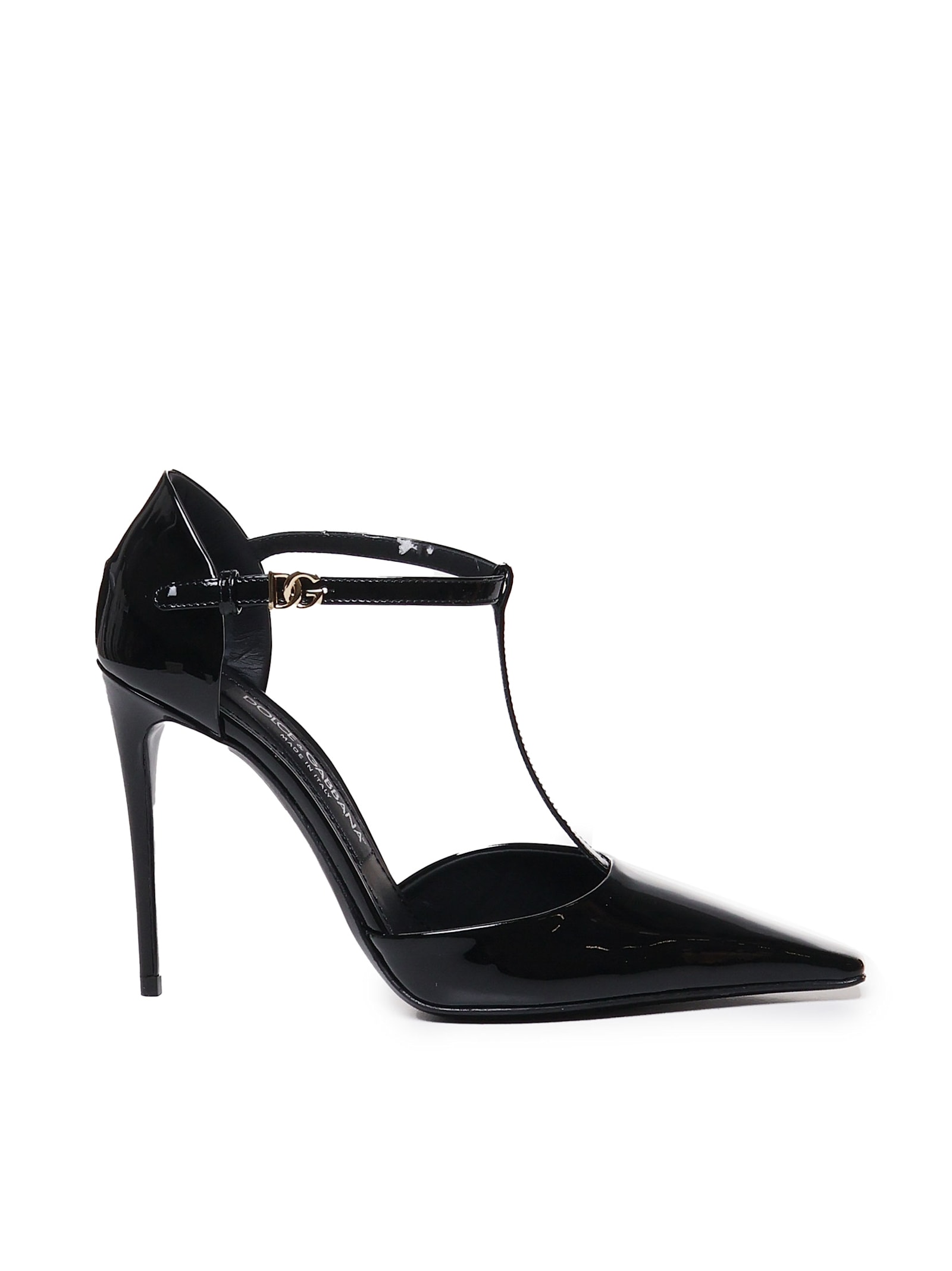 Shop Dolce & Gabbana T-bar Mun In Patent Leather In Black