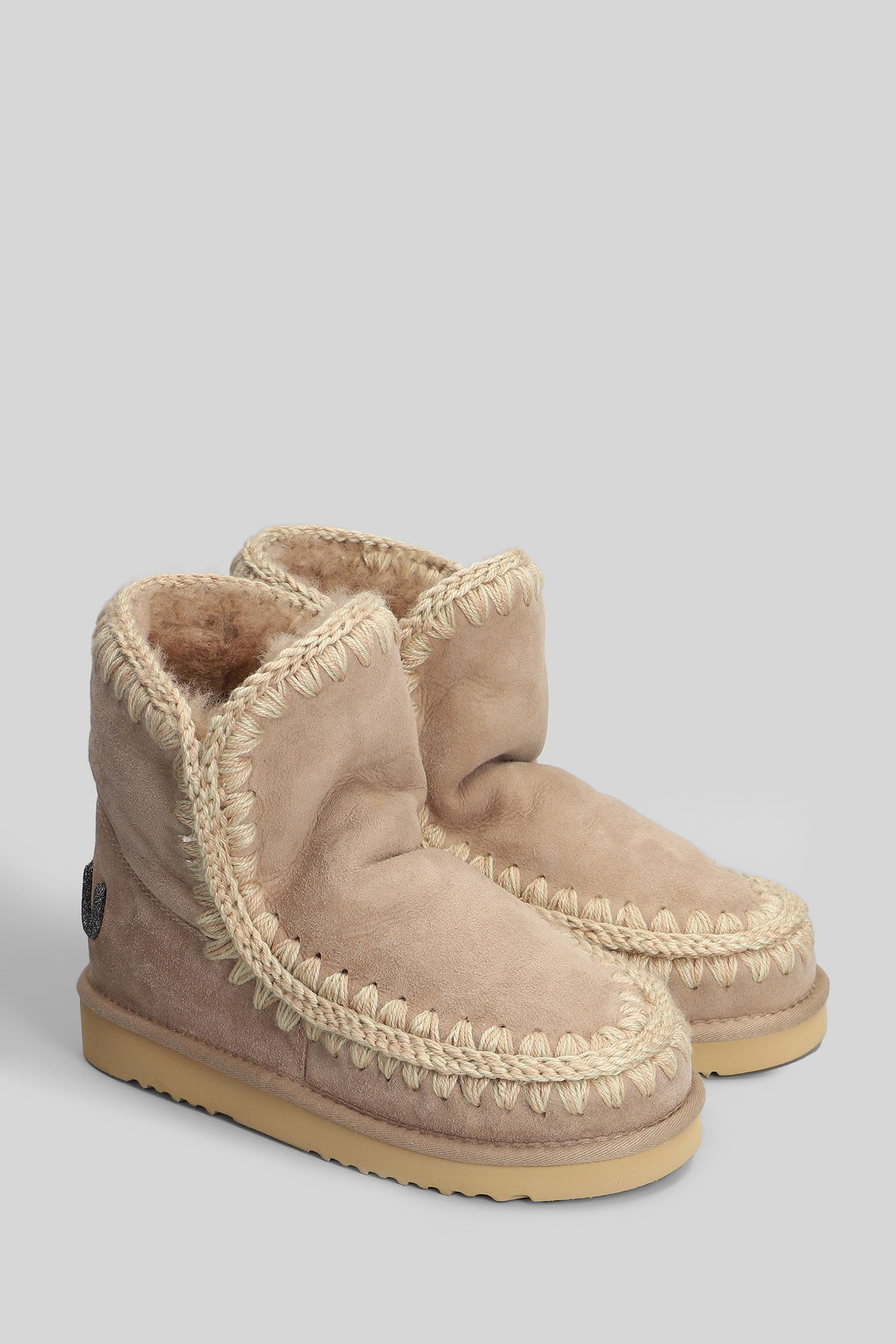 Mou Eskimo 18 Low Heels Ankle Boots In Camel Suede In Multi