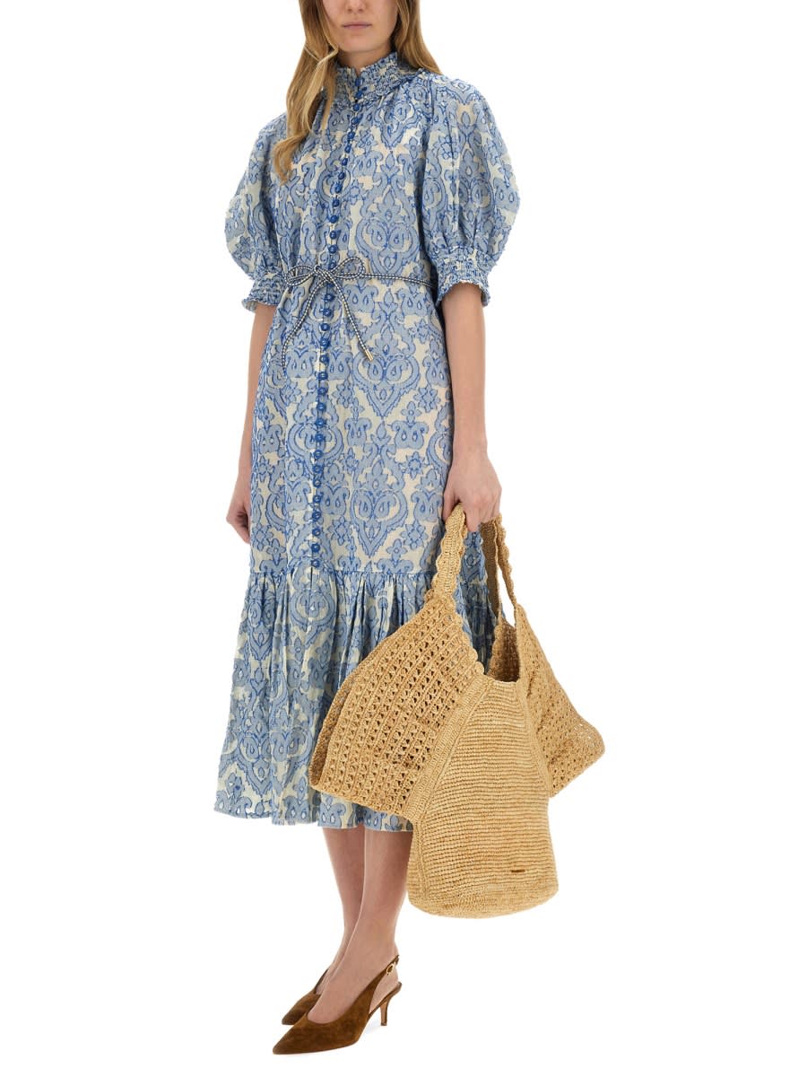 Zimmermann Wylie Belted Tiered Embroidered Cotton Midi Dress In Blue