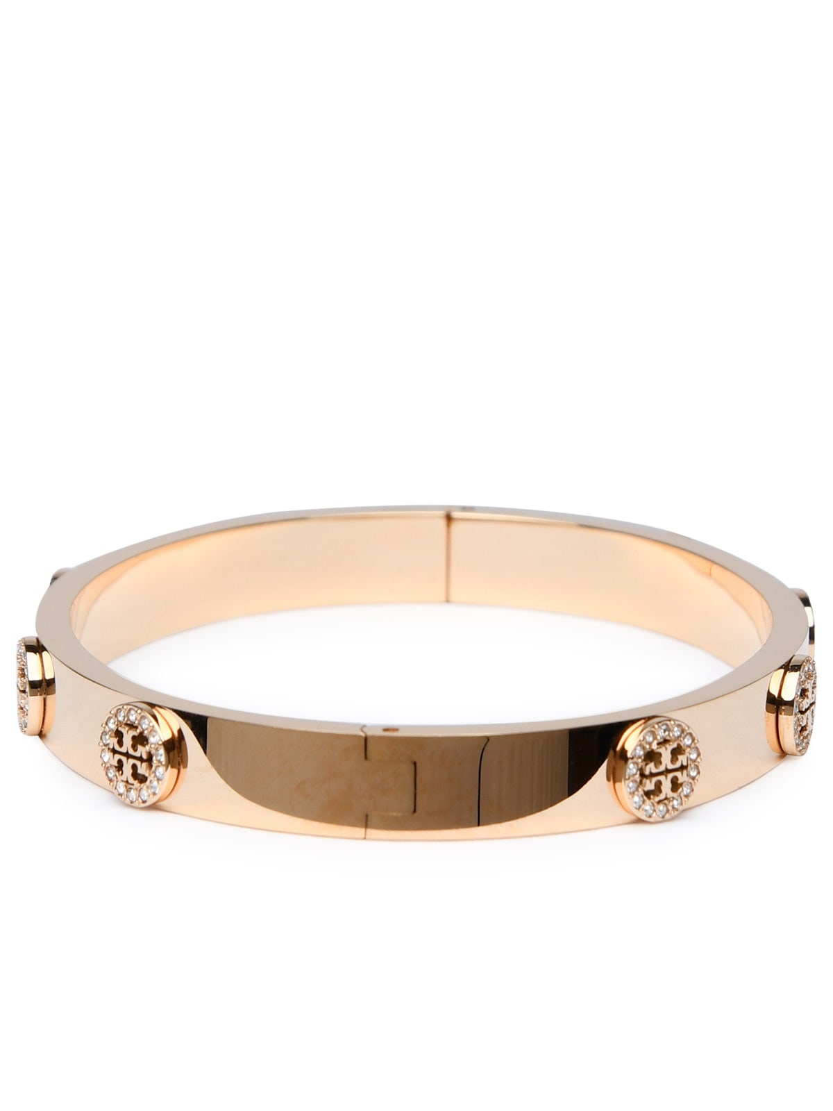 Shop Tory Burch Miller Gold Steel Bracelet In Tory Gold/crystal