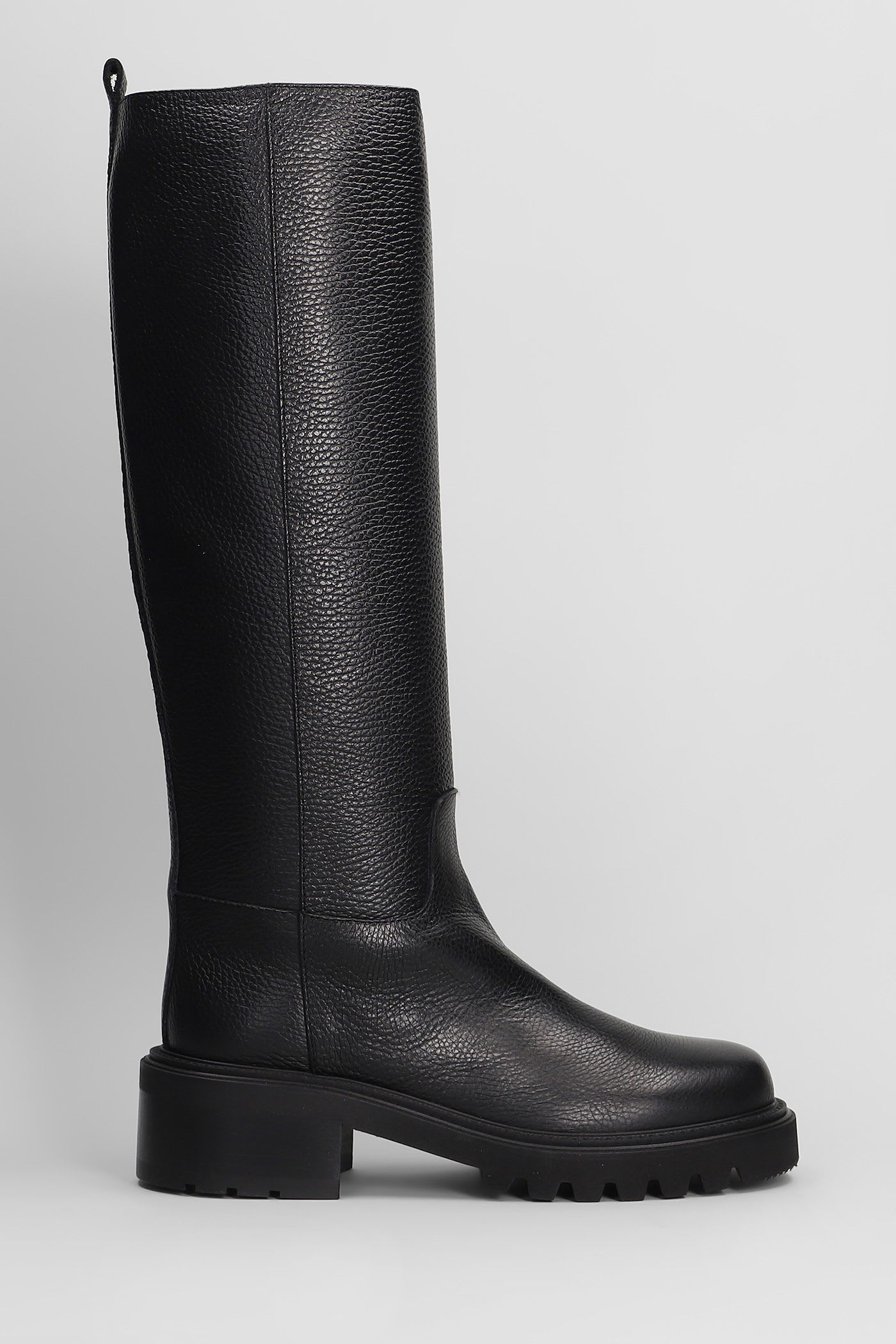 Low Heels Boots In Black Leather