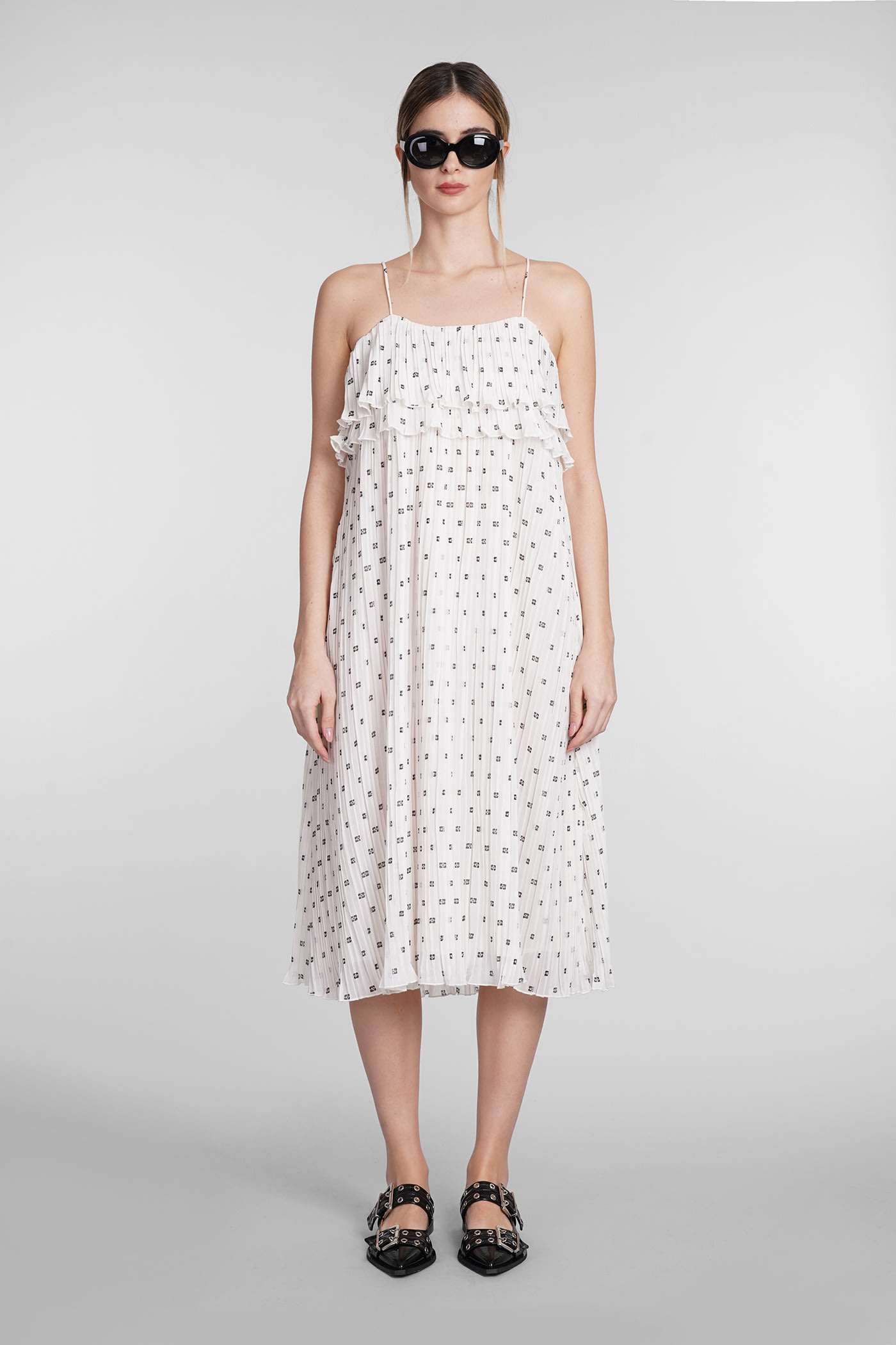 Ganni Dress In White Polyester