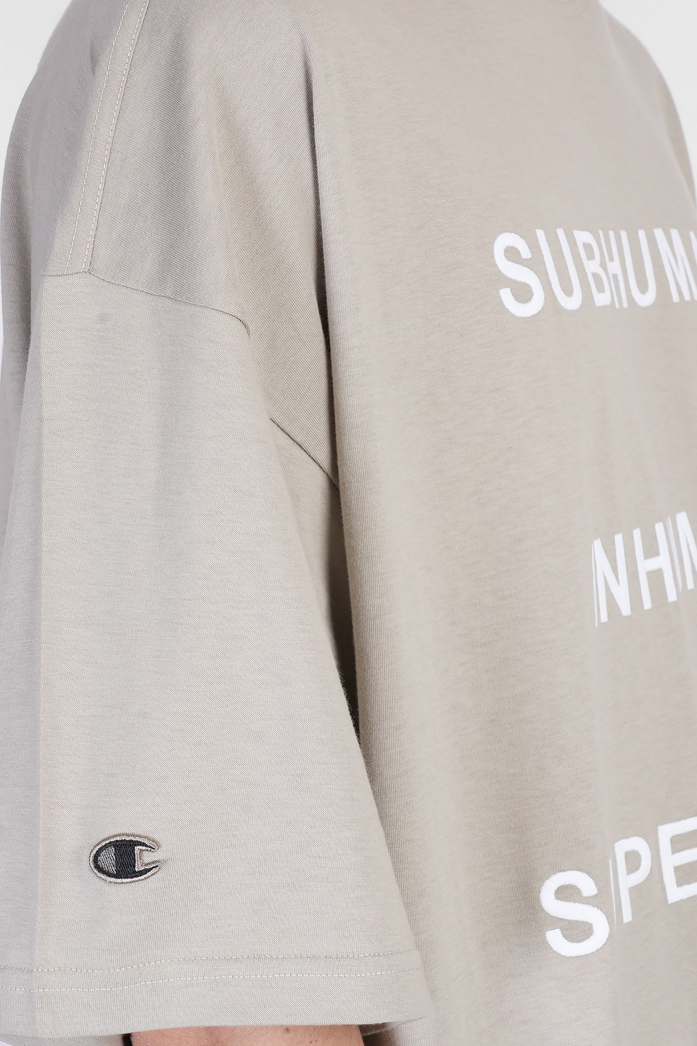 Rick Owens X Champion Text Printed Crewneck T-shirt In Neutral