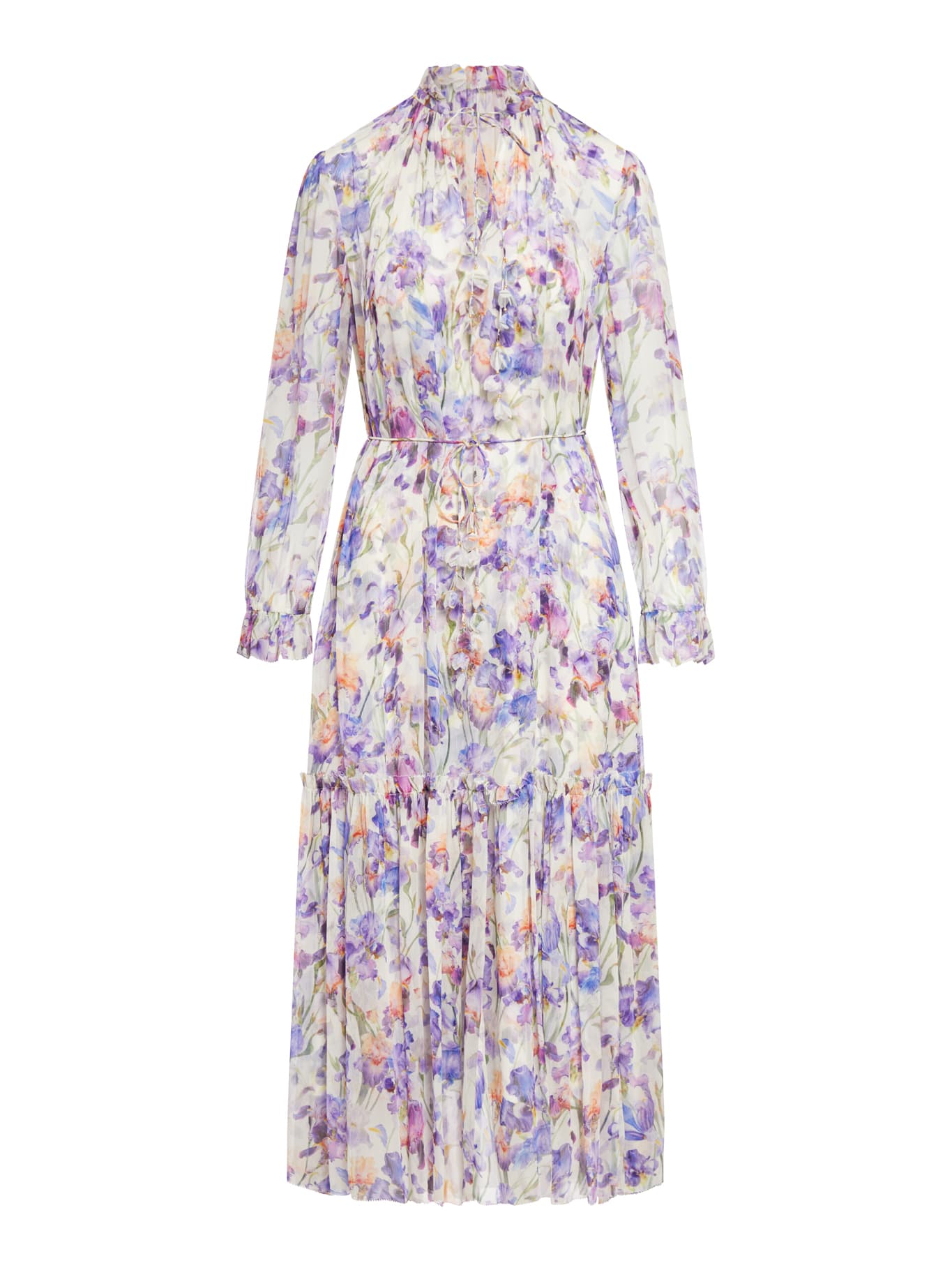 Zimmermann Tama Floral Semisheer Tiered Long Sleeve Silk Midi Dress In ...