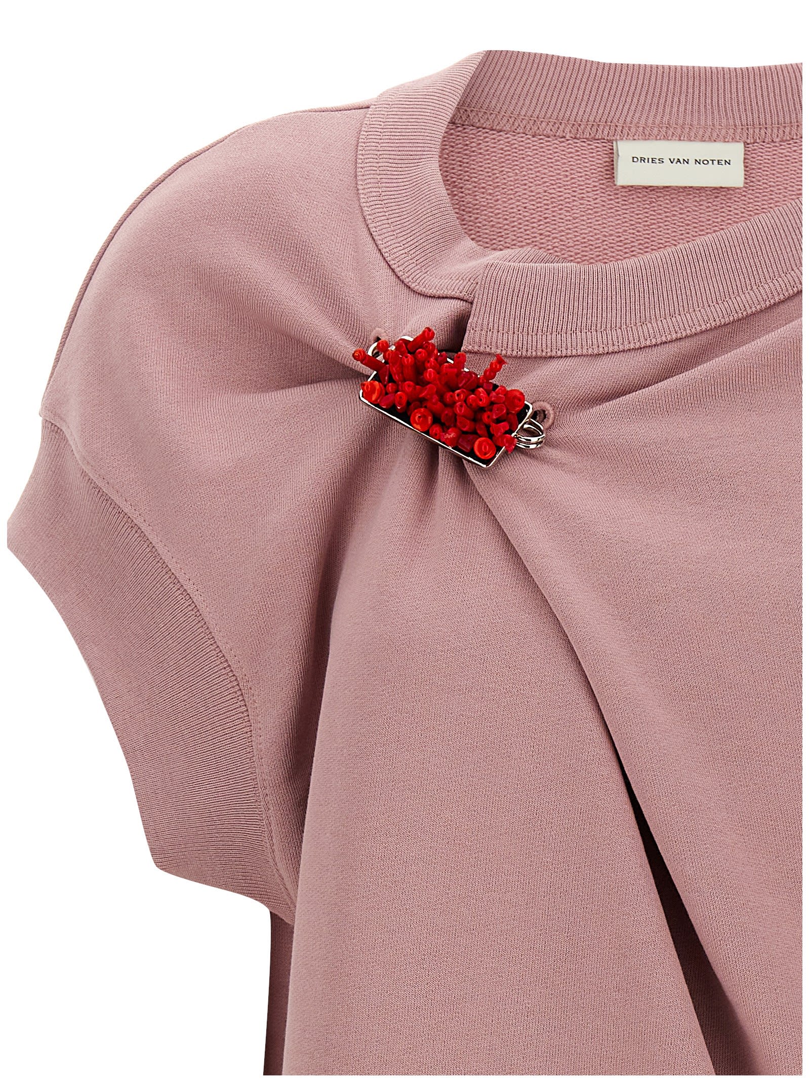 Dries Van Noten Embellished Crew Neck Cap Sleeves Sweatshirt In Pink