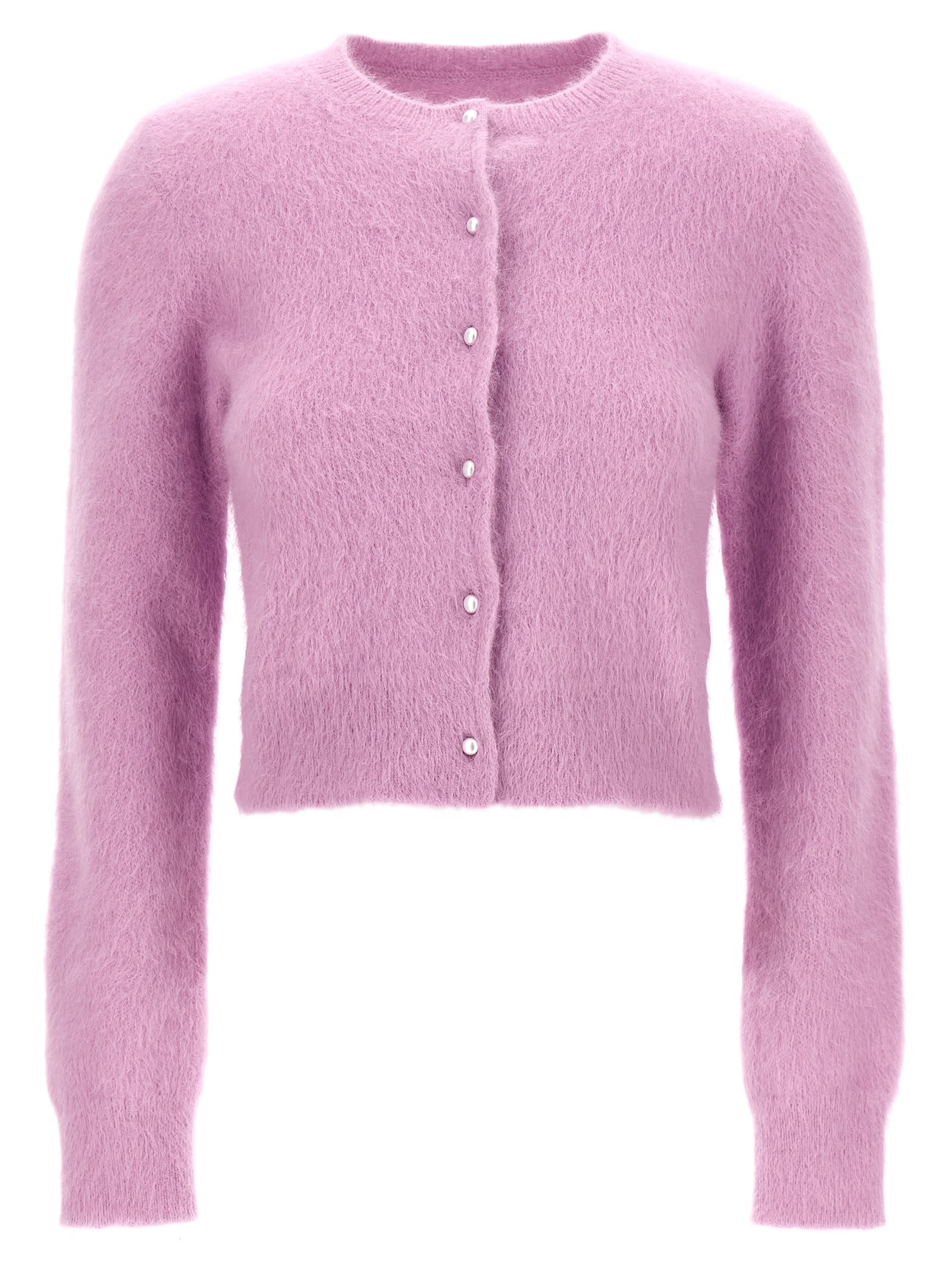 Shop Maison Margiela Pearl Button Cardigan In Purple