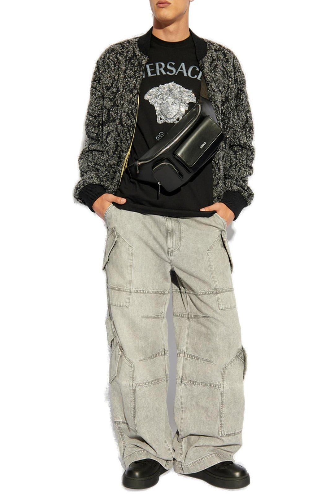 Versace Pocket-detailed Cargo Jeans In Grey